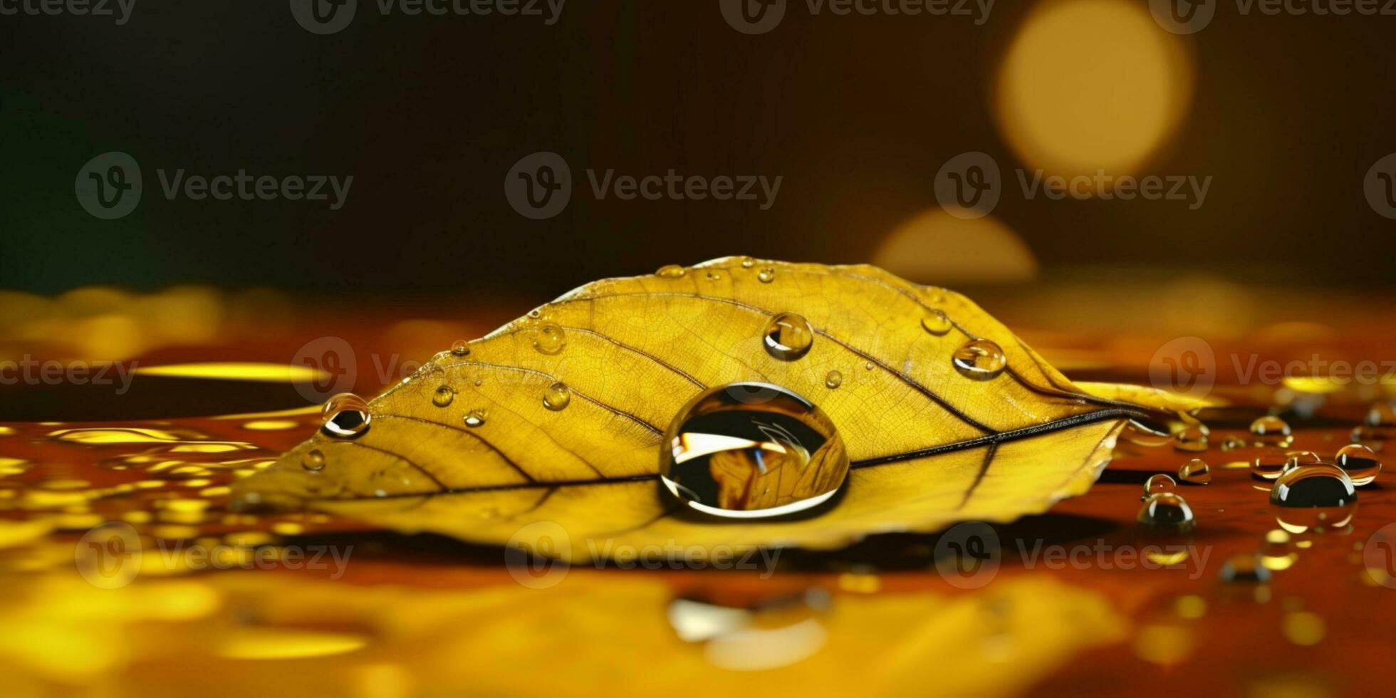 Waterdrop on leaf copy space blurred background, AI Generated photo