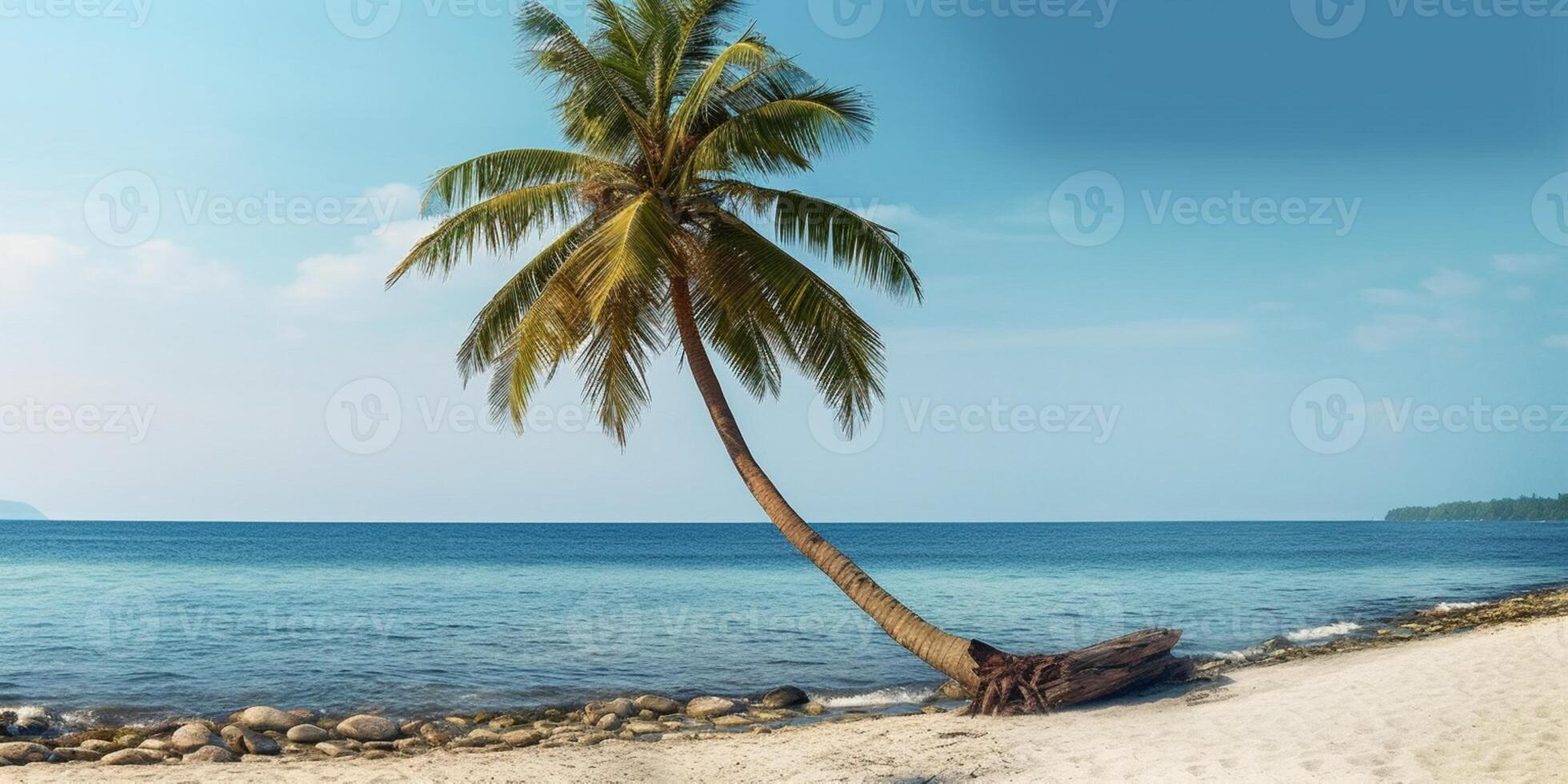 White sand beach and sea blurred background, AI Generateand photo