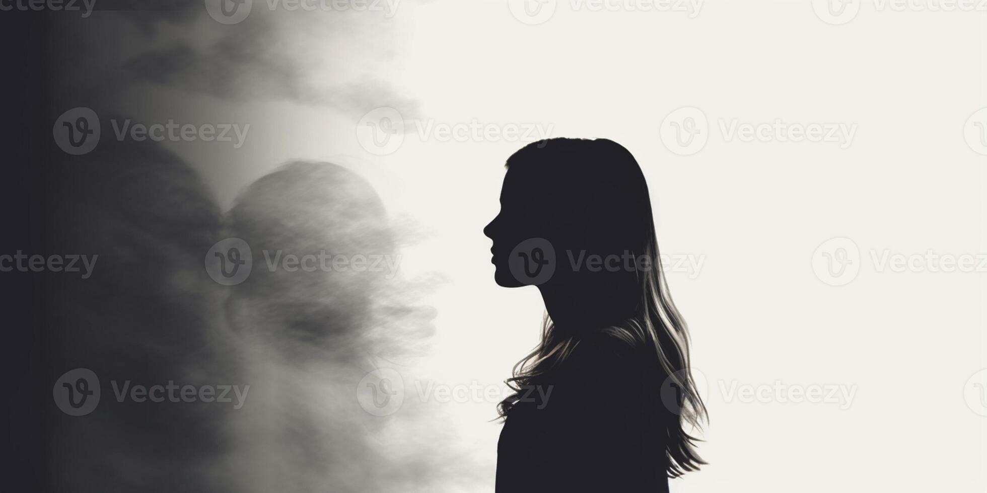 Mental health a woman silhouette blurred background, photo