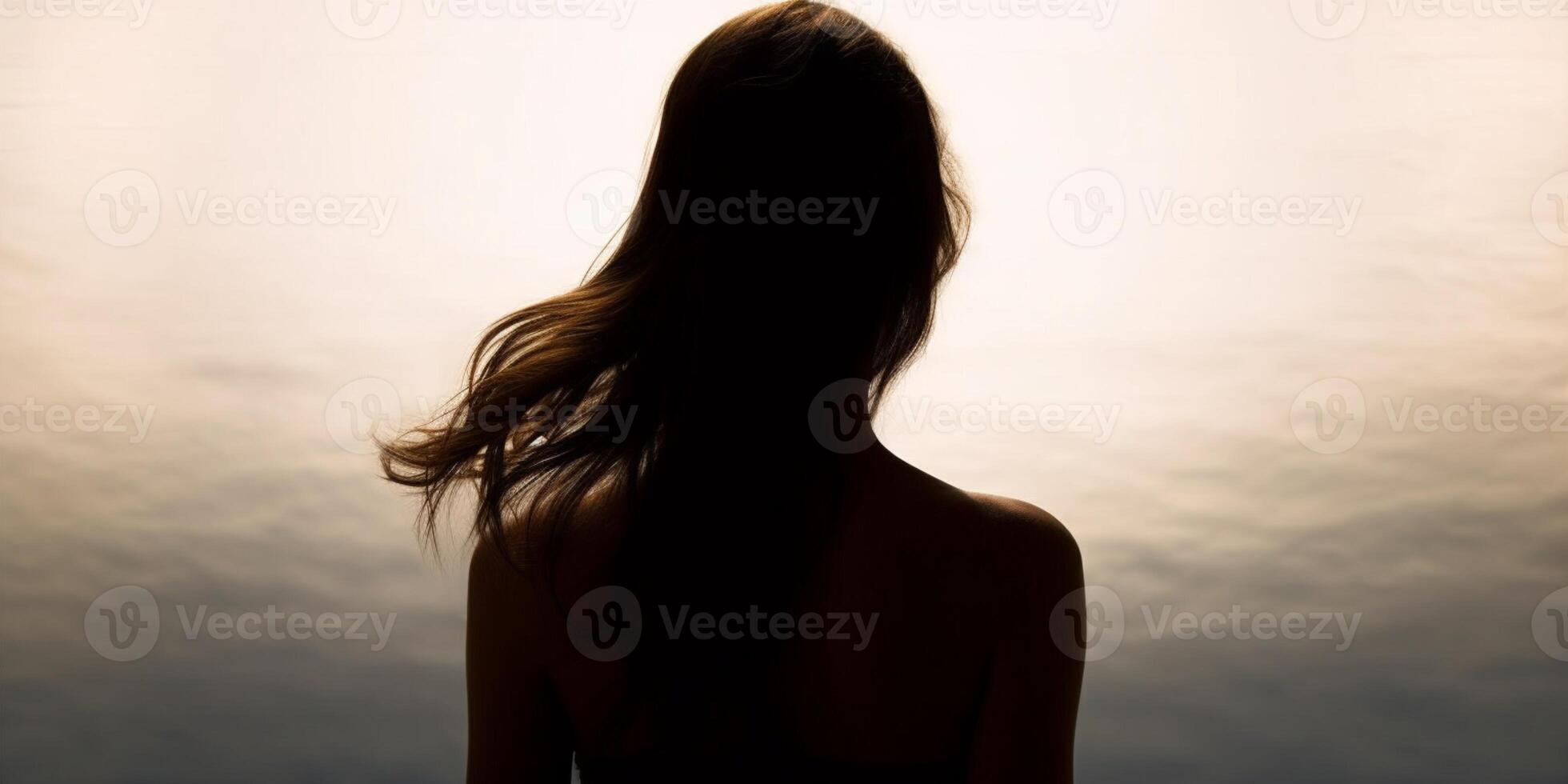 Mental health a woman silhouette blurred background, photo