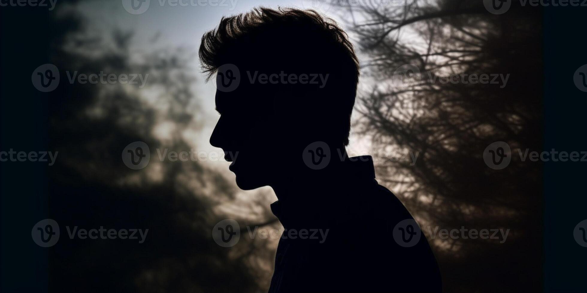 Mental health a man silhouette blurred background, photo
