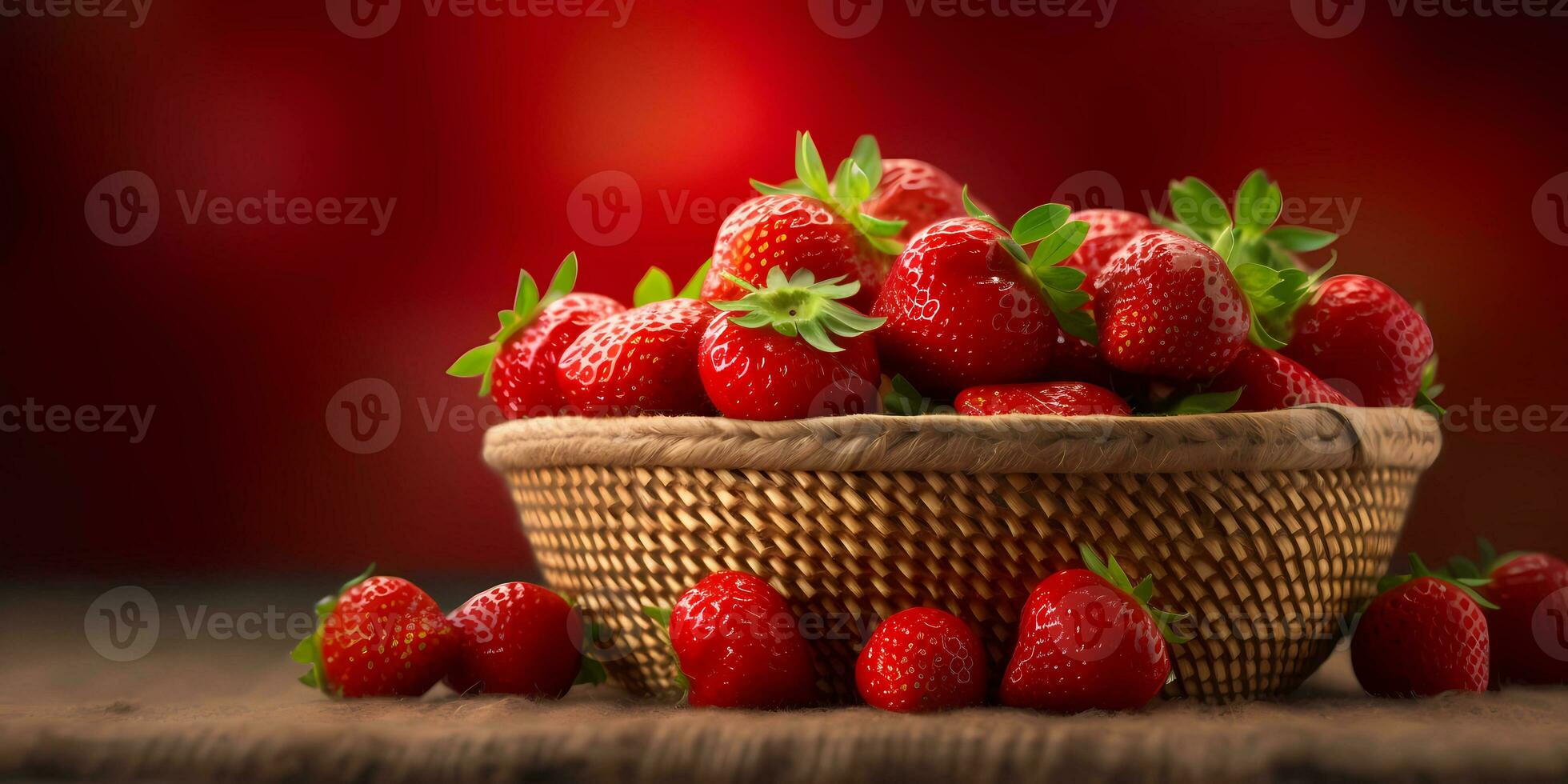 Strawberry fruit on basket copy space background, AI Generated photo