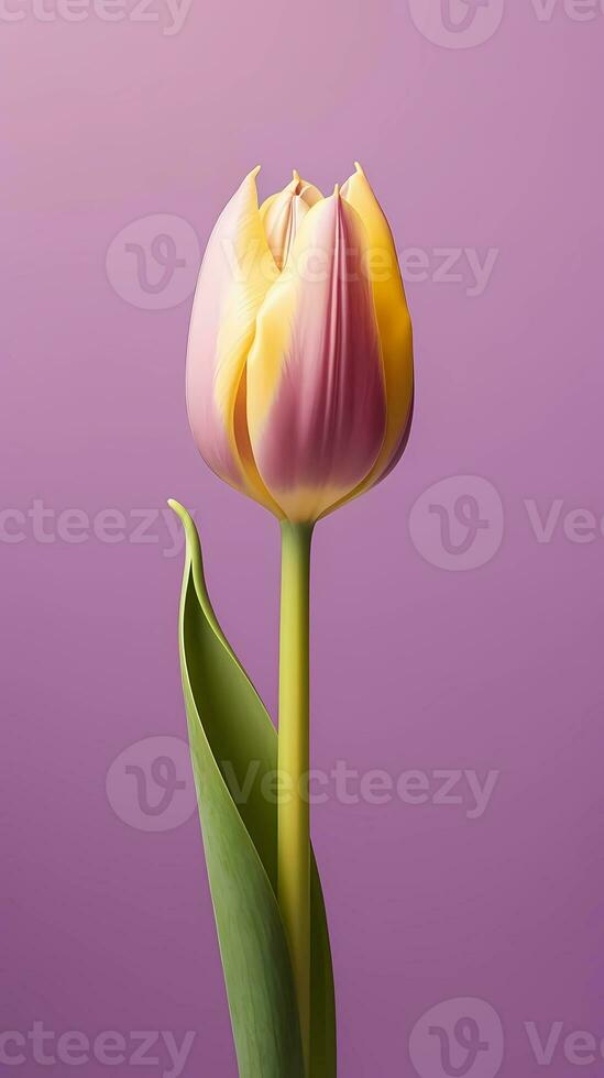 Purple tulips botanic environment. Generative AI photo
