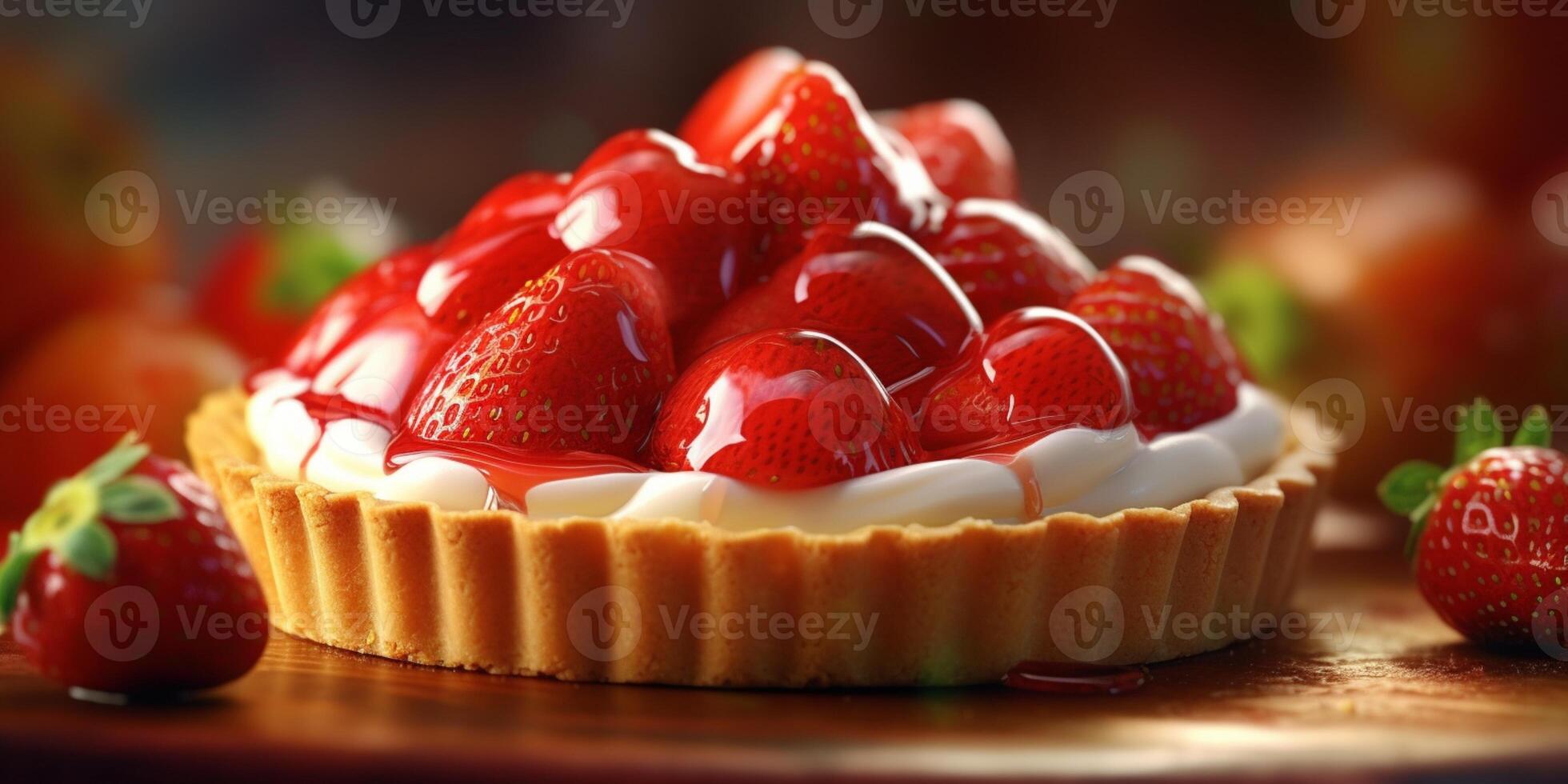 Strawberry pie cake blurred background, AI Generateand photo