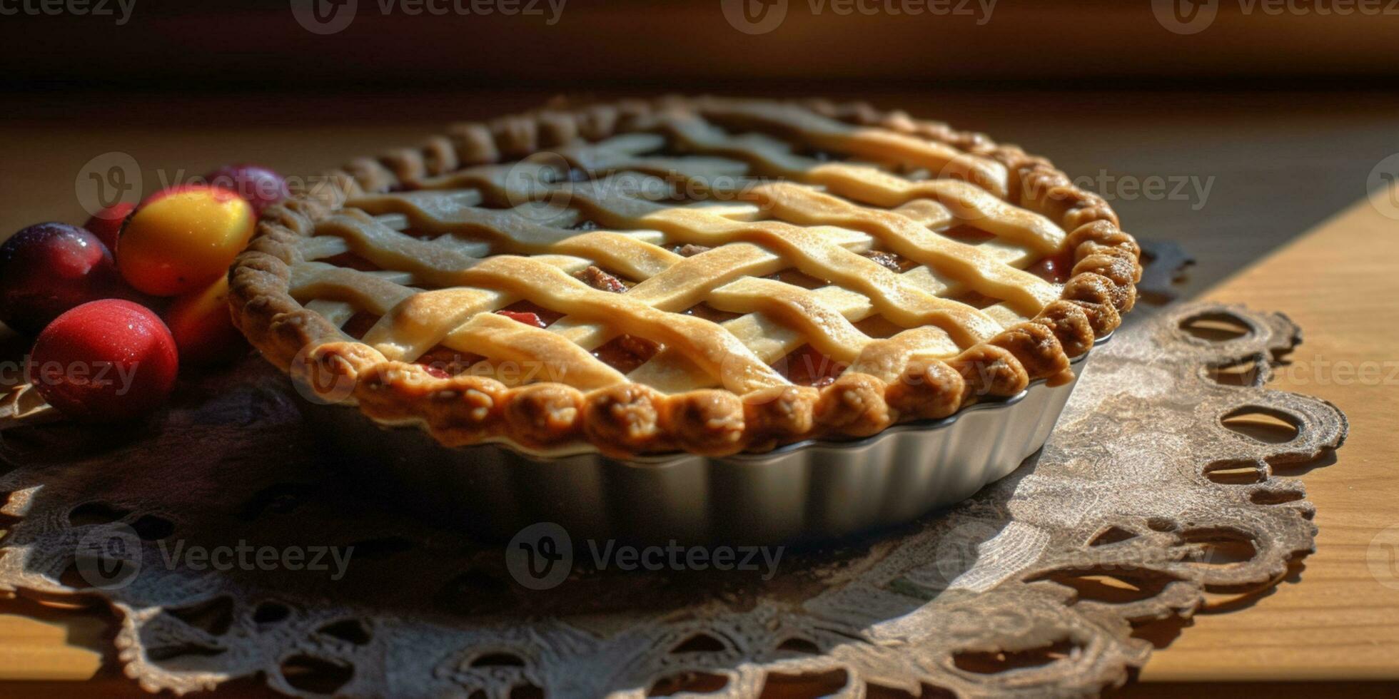 Pie tart cake dessert blurred background, AI Generateand photo