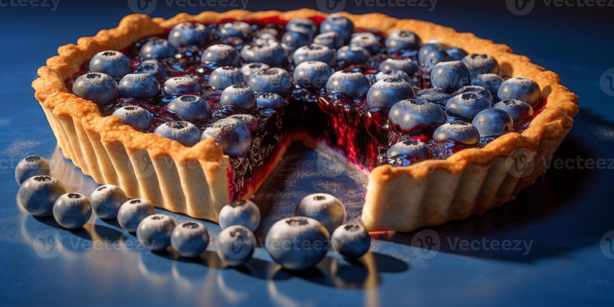 Blueberry fruit cake dessert blurred background, AI Generateand photo