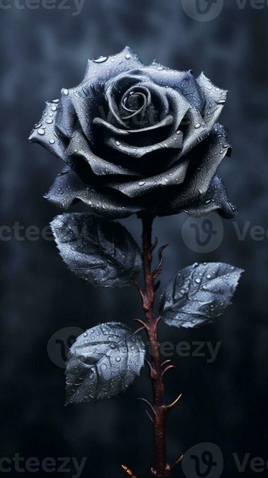 Black rose flower copy space blurred background. AI Generated photo
