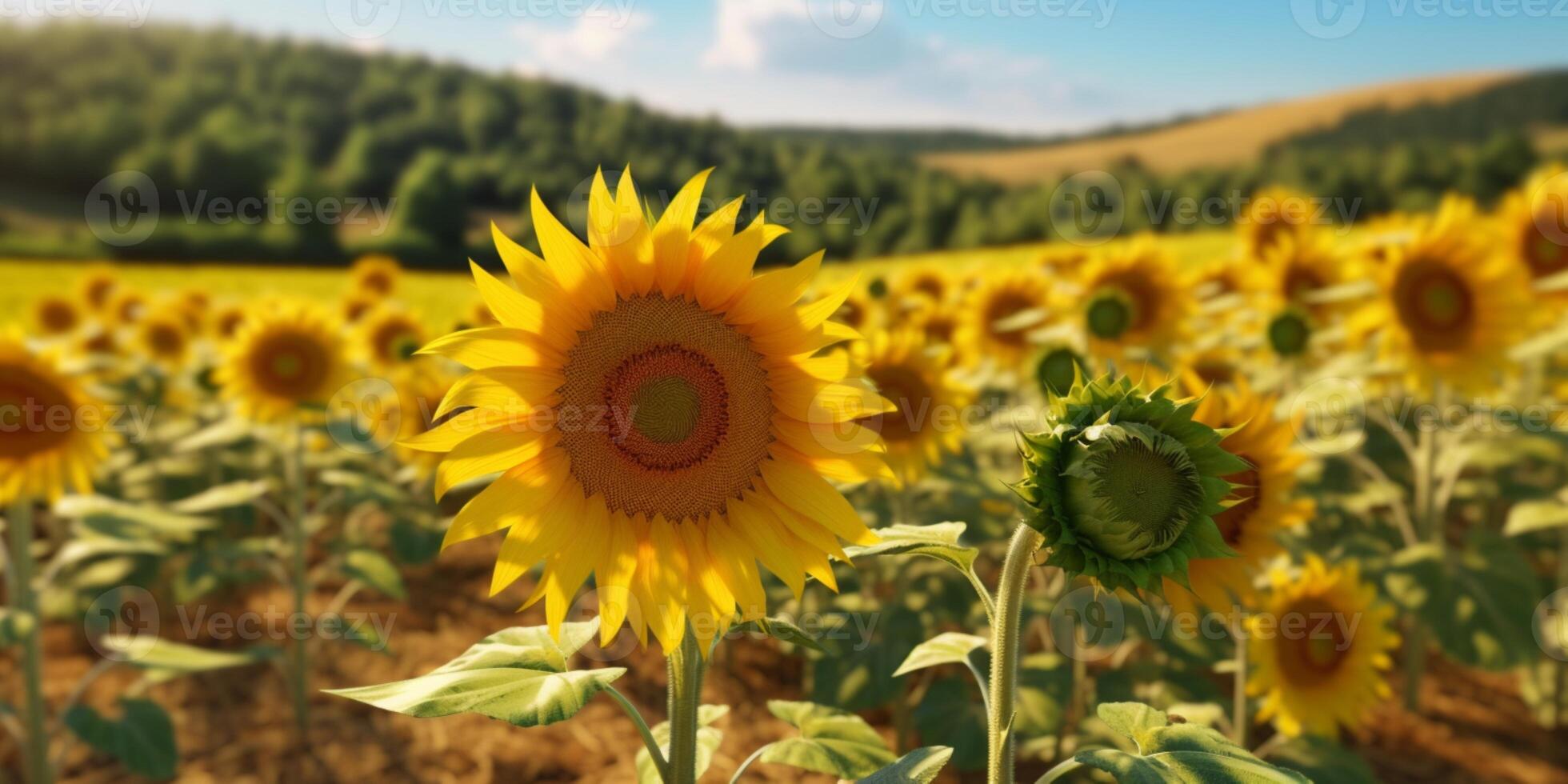 Sun flower meadow background. AI Generated photo