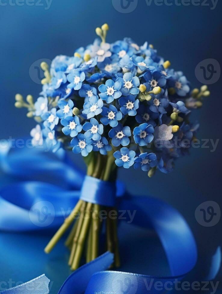 Forget me not flower wedding bouquet blurred background. AI Generated photo