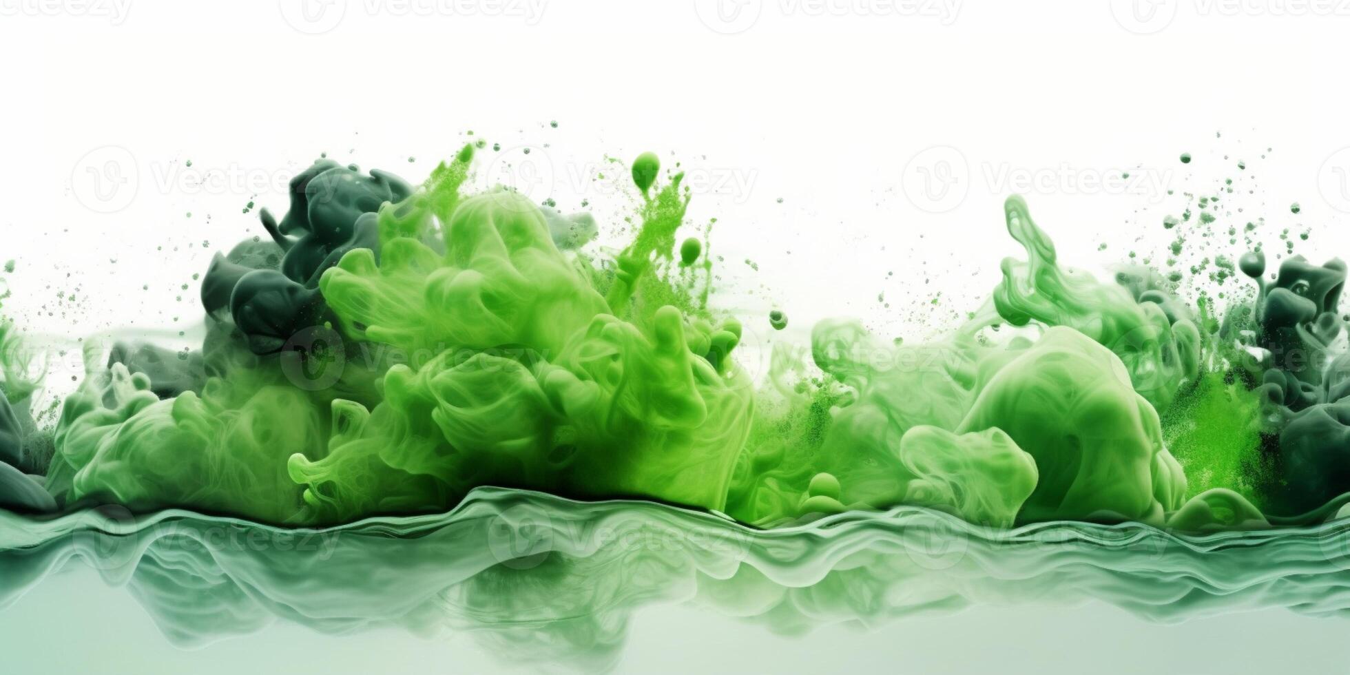 Green fluid watercolor abstract background. AI Generated photo