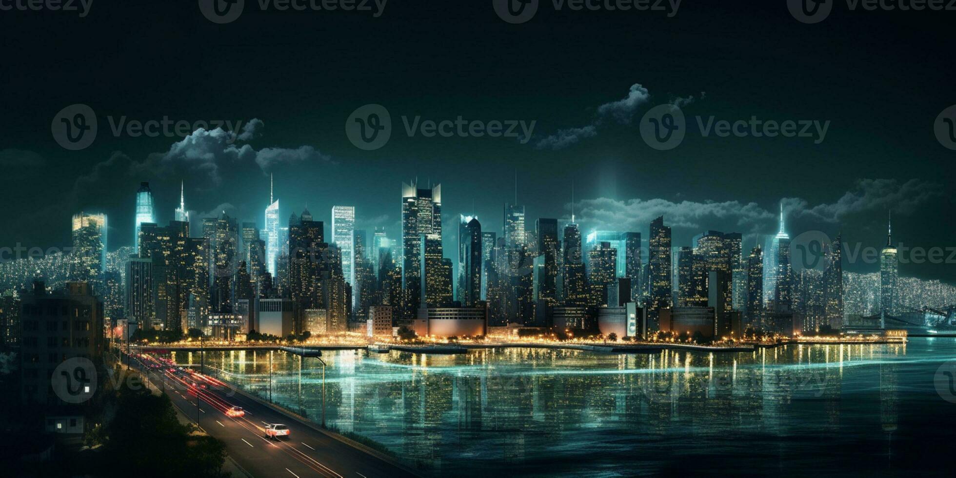 Captivating Urban City Skyline building and clouds Background. AI Generated photo