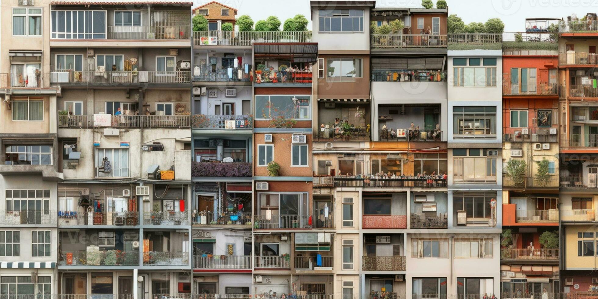 Residential flats urban city. AI Generated photo