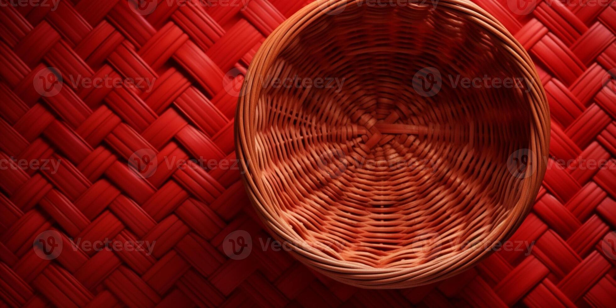 Red rattan wooden basket weaving background. photo