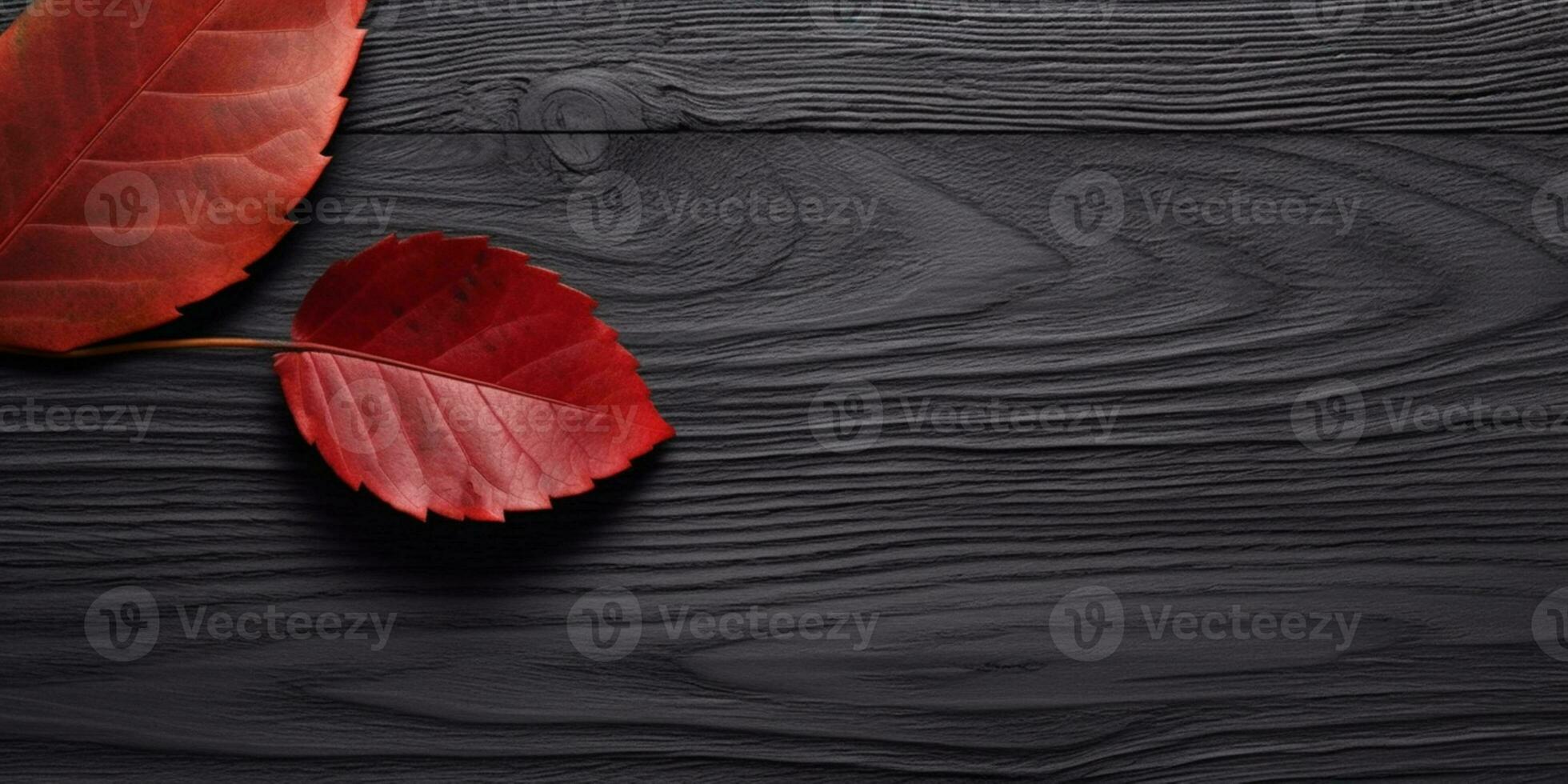 Wooden black board and leaf copy space background. AI Generated, photo