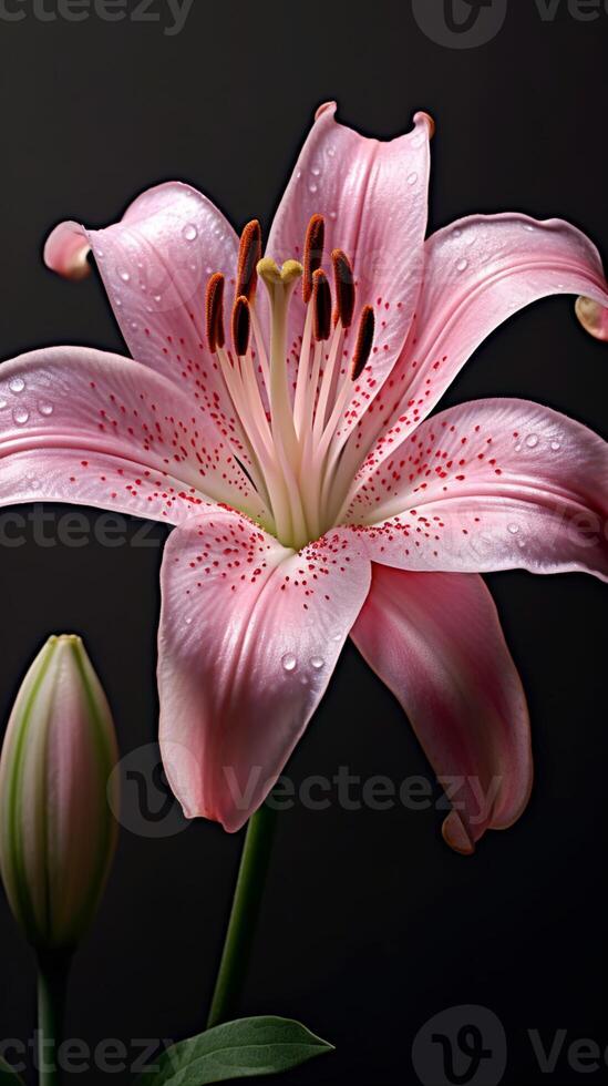 Pink lily flower wallpaper background. AI Generated, 26198981 Stock