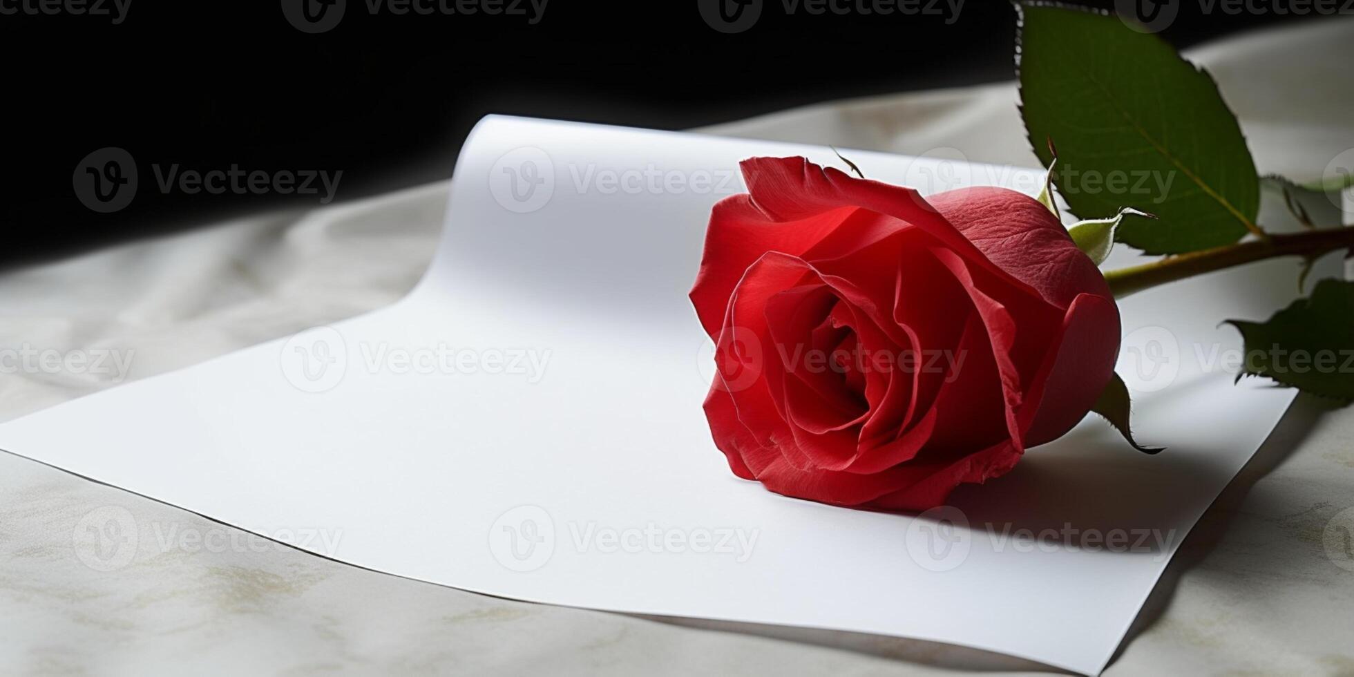 Blank paper note and flower for text copy space background photo