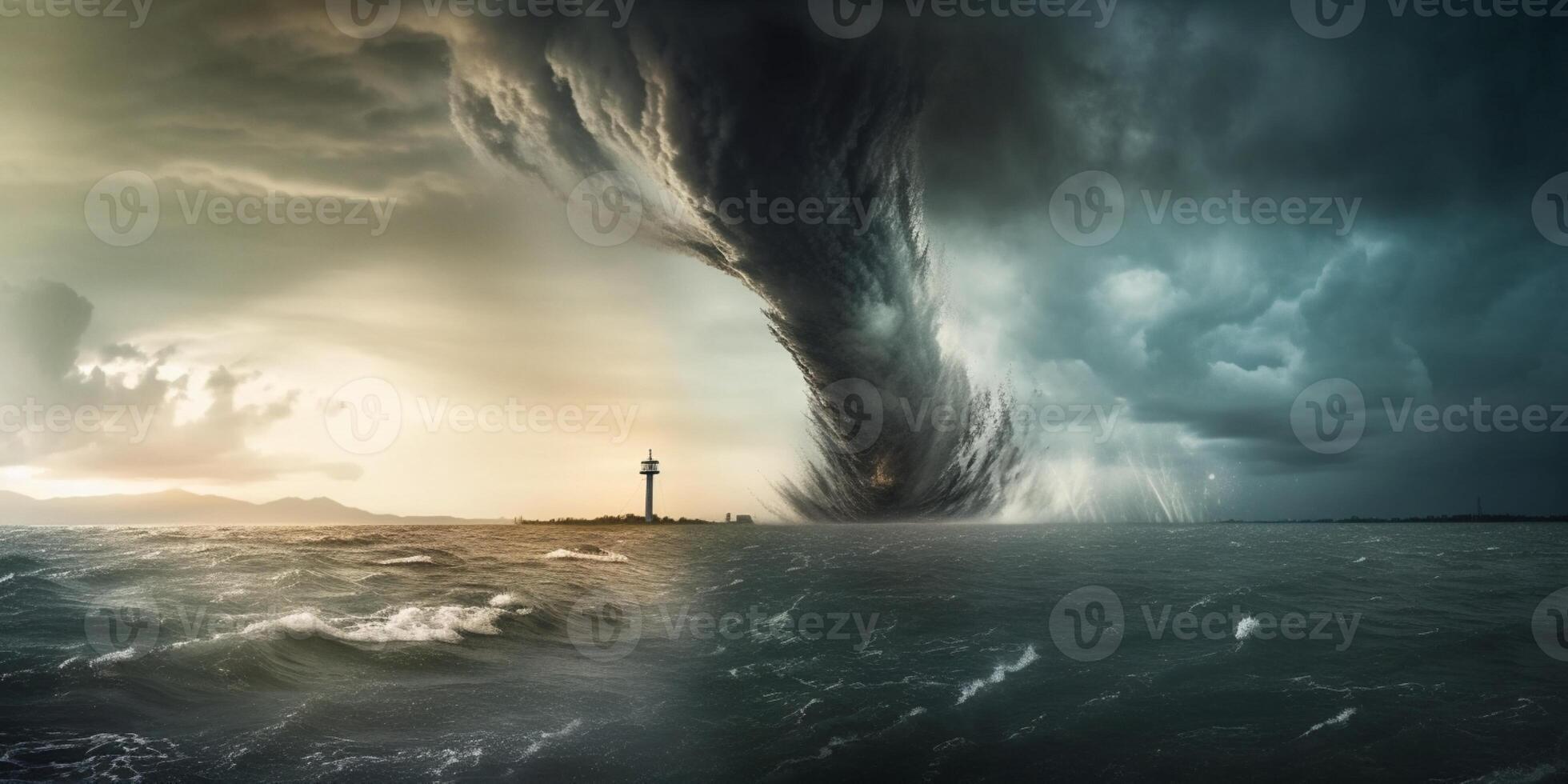 Waterspout or tornado over water natural disaster, photo