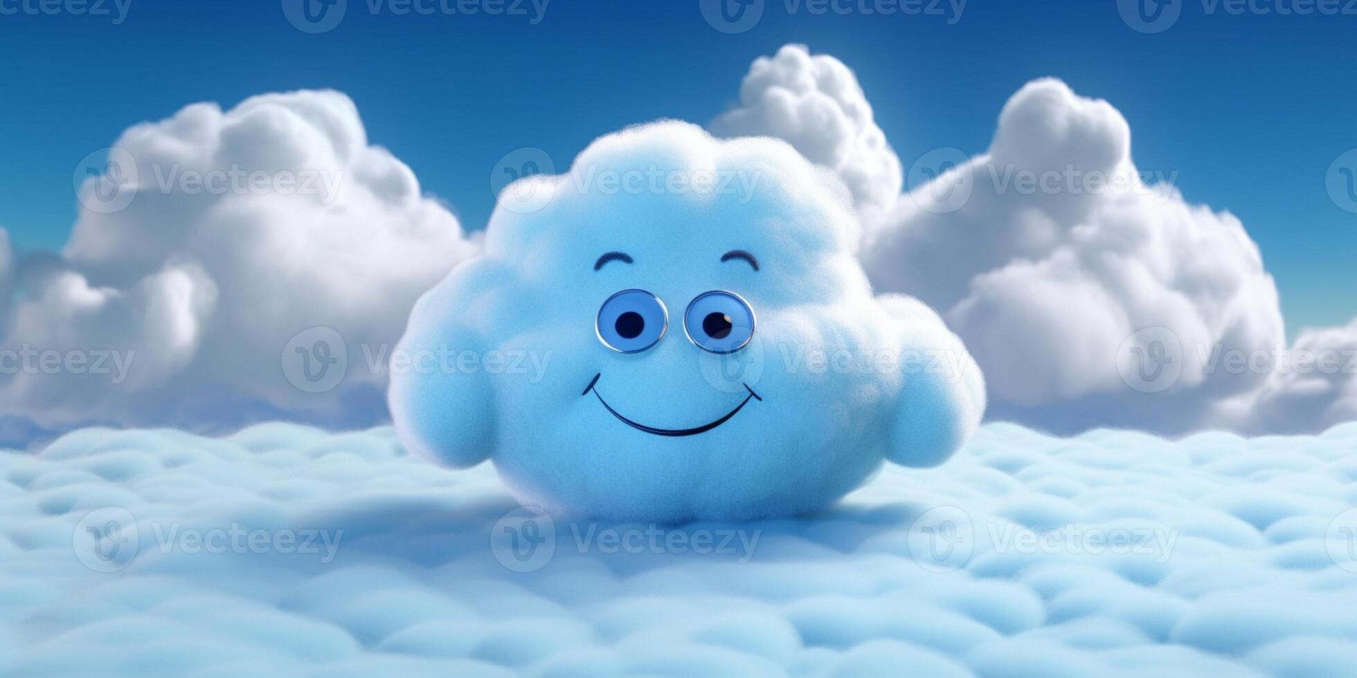 Blue cloud cartoon cute animation, AI Generated photo