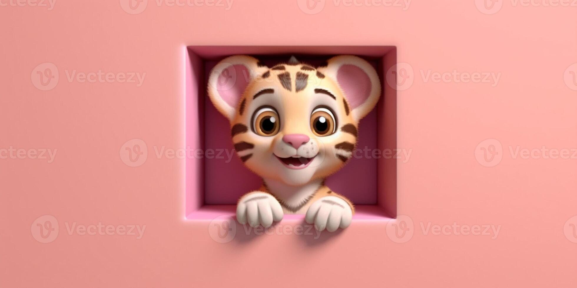 Baby tiger cute animal clay cartoon animation, AI Generated photo