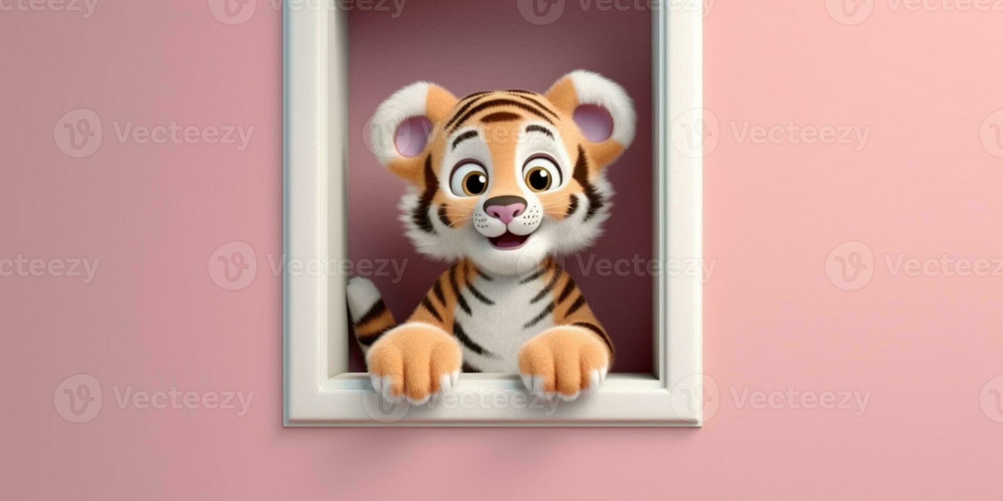 Baby tiger cute animal clay cartoon animation, AI Generated photo