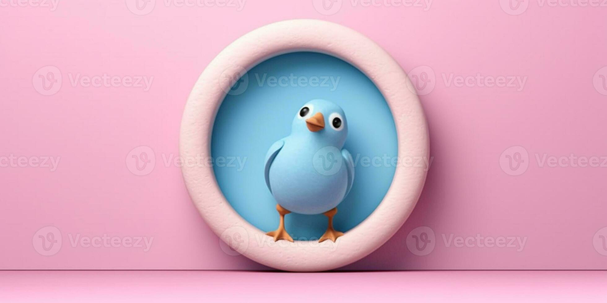 Bird on wooden window animal clay cartoon animation, AI Generated photo