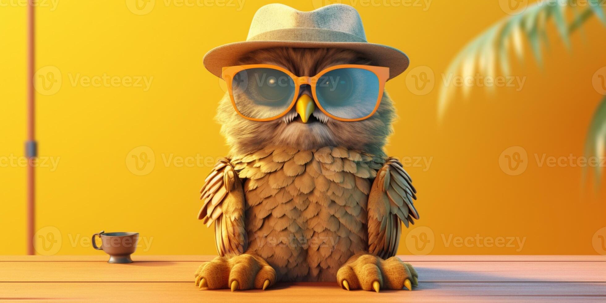 Little owl and hat animal clay cartoon animation, AI Generated photo