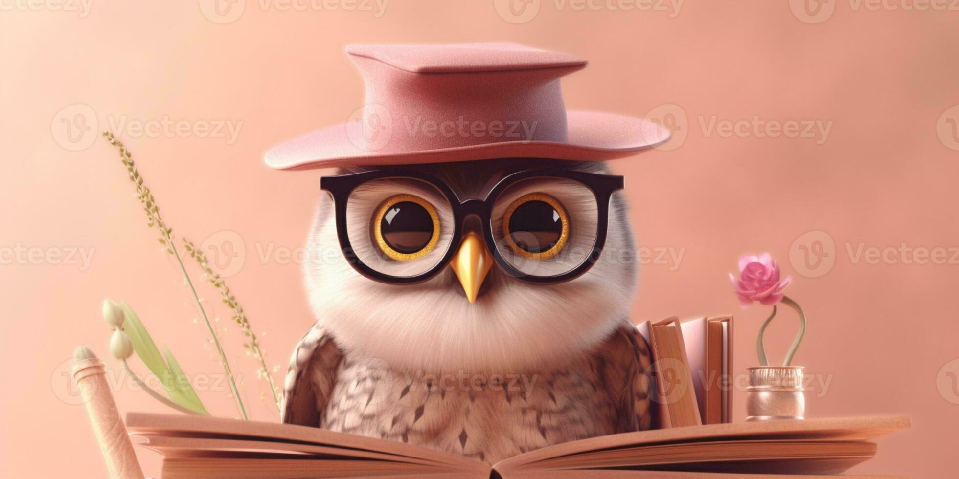 Little owl and hat animal clay cartoon animation, AI Generated photo