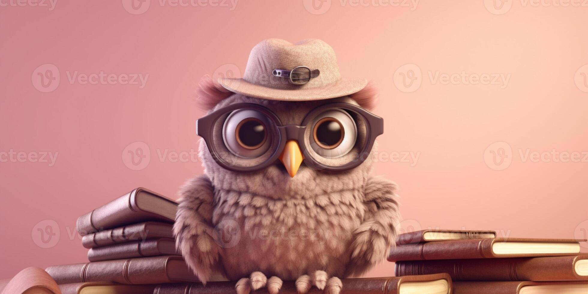 Little owl and hat animal clay cartoon animation, AI Generated photo