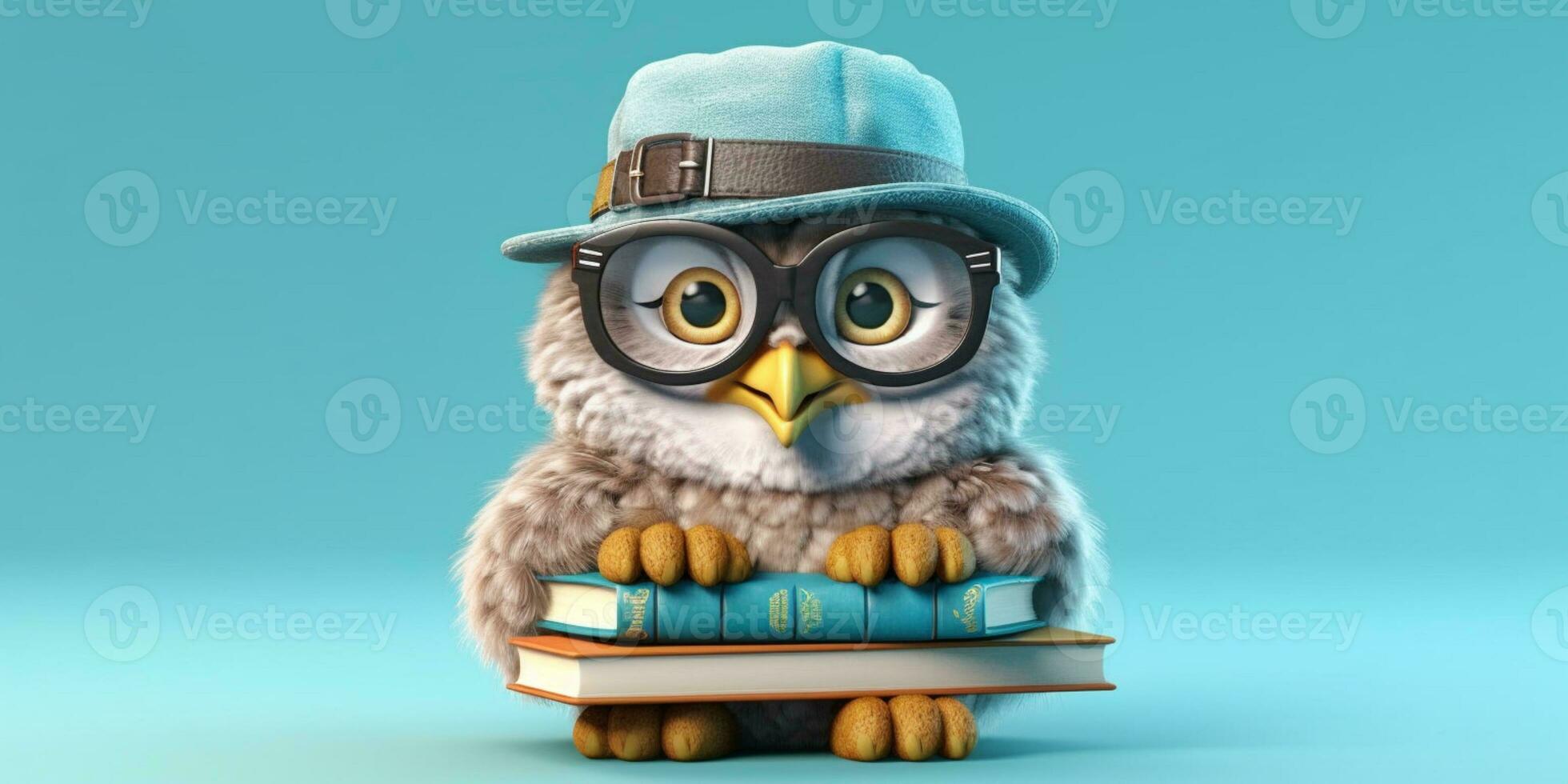 Little owl and hat animal clay cartoon animation, AI Generated photo