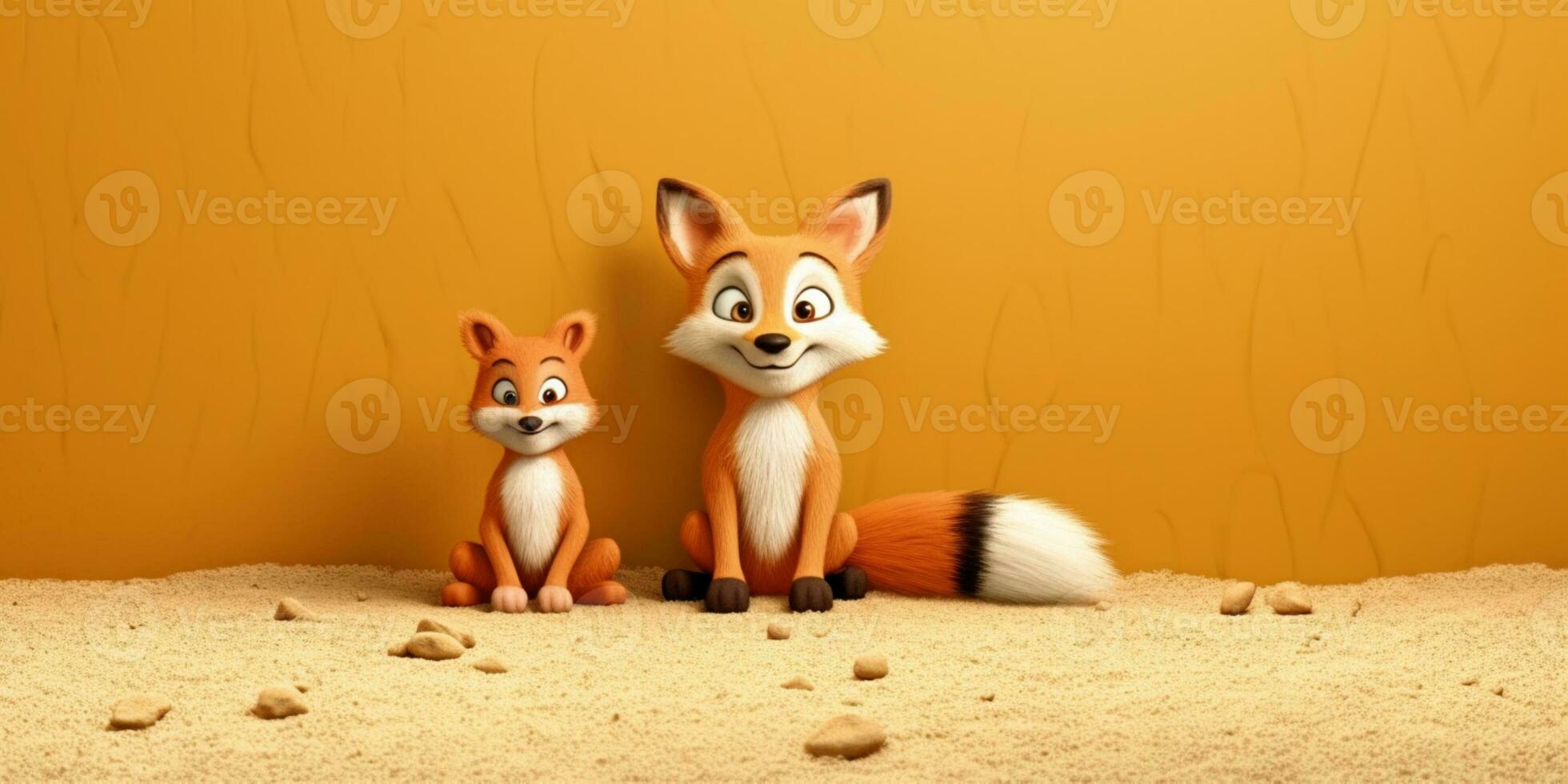 Little fox clay cartoon animation, AI Generated photo