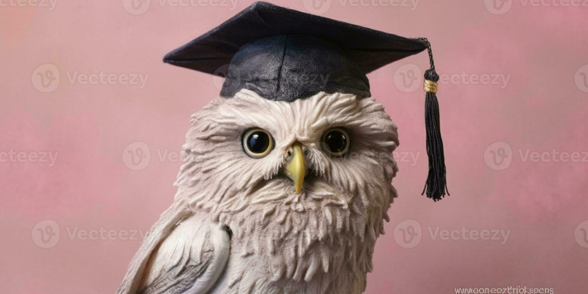 Little owl with graduation hat for education cartoon animation, AI Generated photo