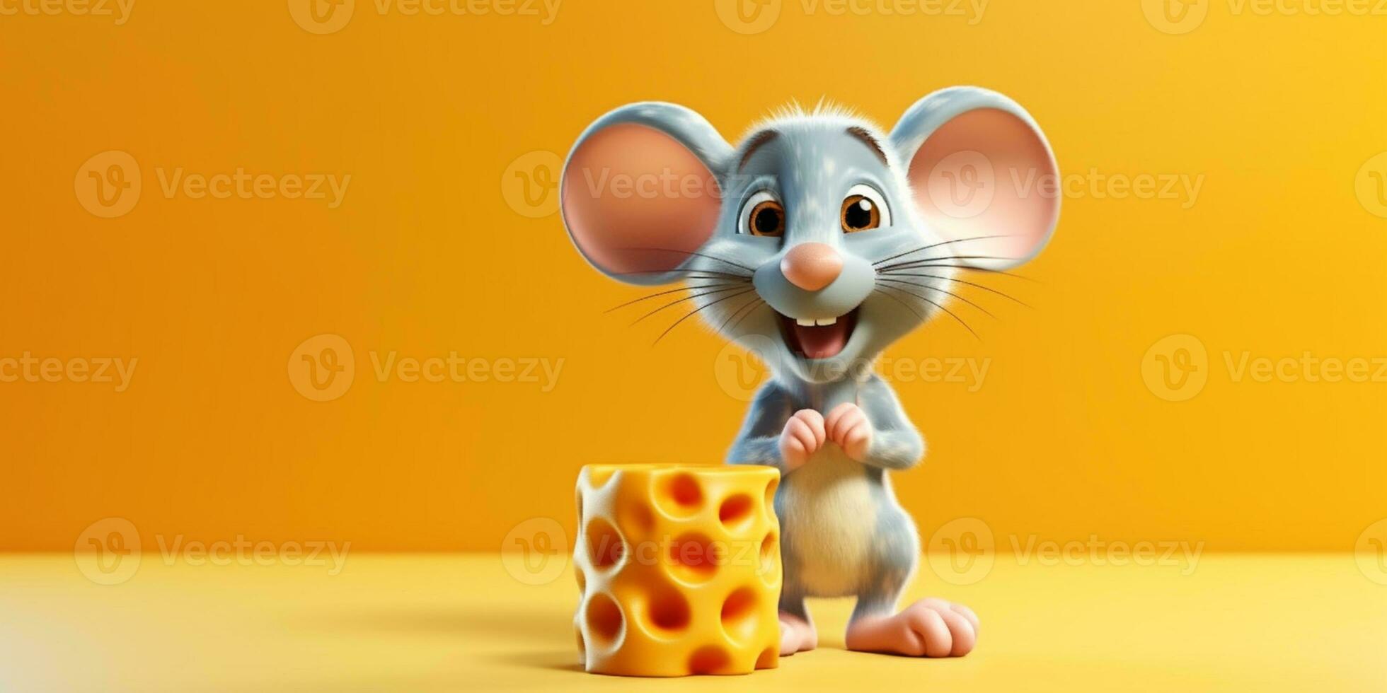 Little mouse and cheese cartoon animation, AI Generated photo