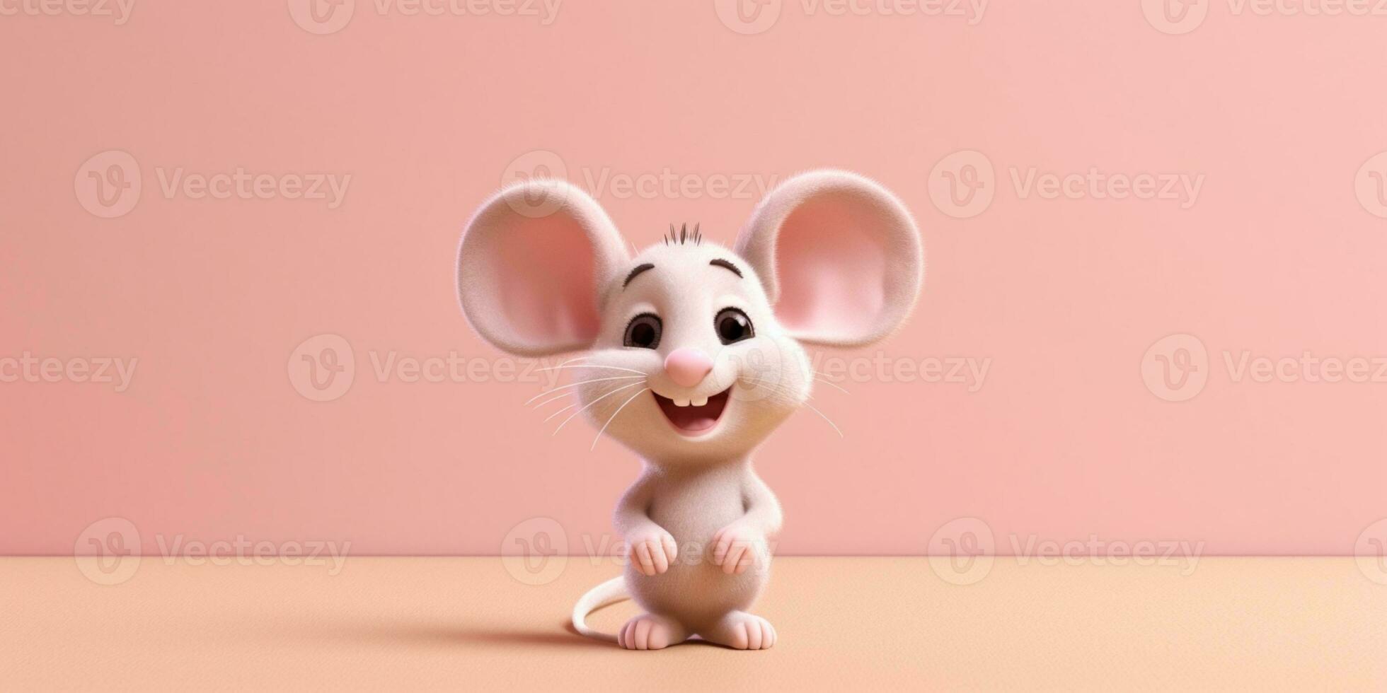 pequeño ratón con mochila colegio dibujos animados animación, ai generado foto