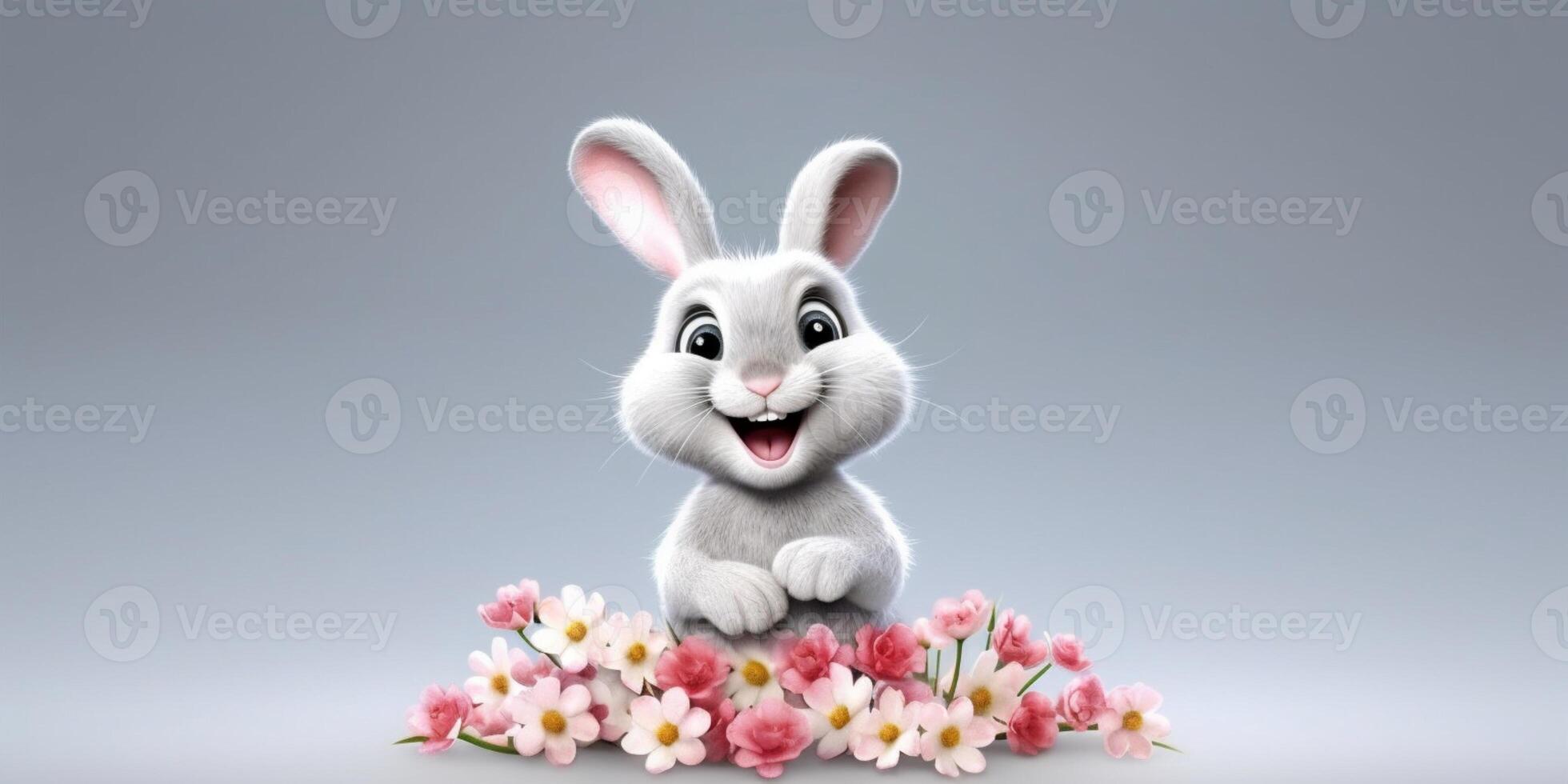 Little rabbit with hoodie cartoon animation, AI Generated photo