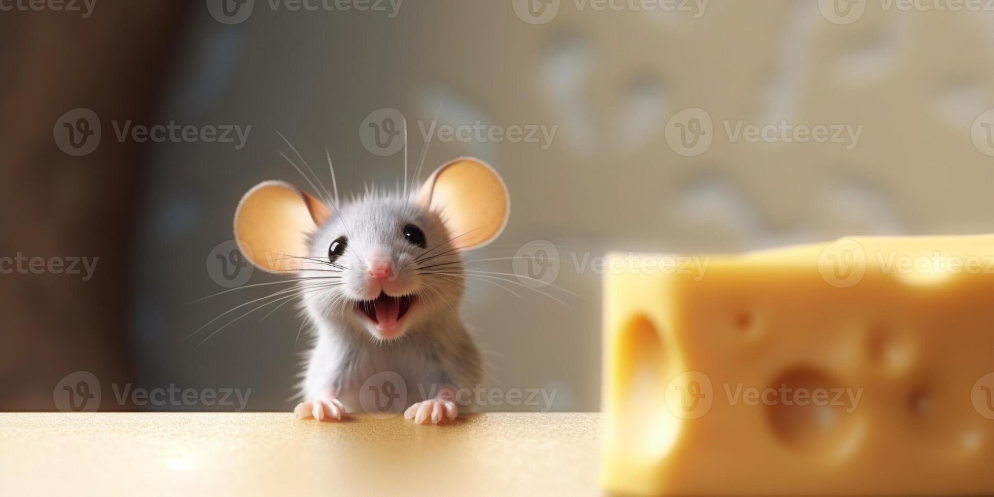 Little mouse and cheese cartoon animation, AI Generated photo