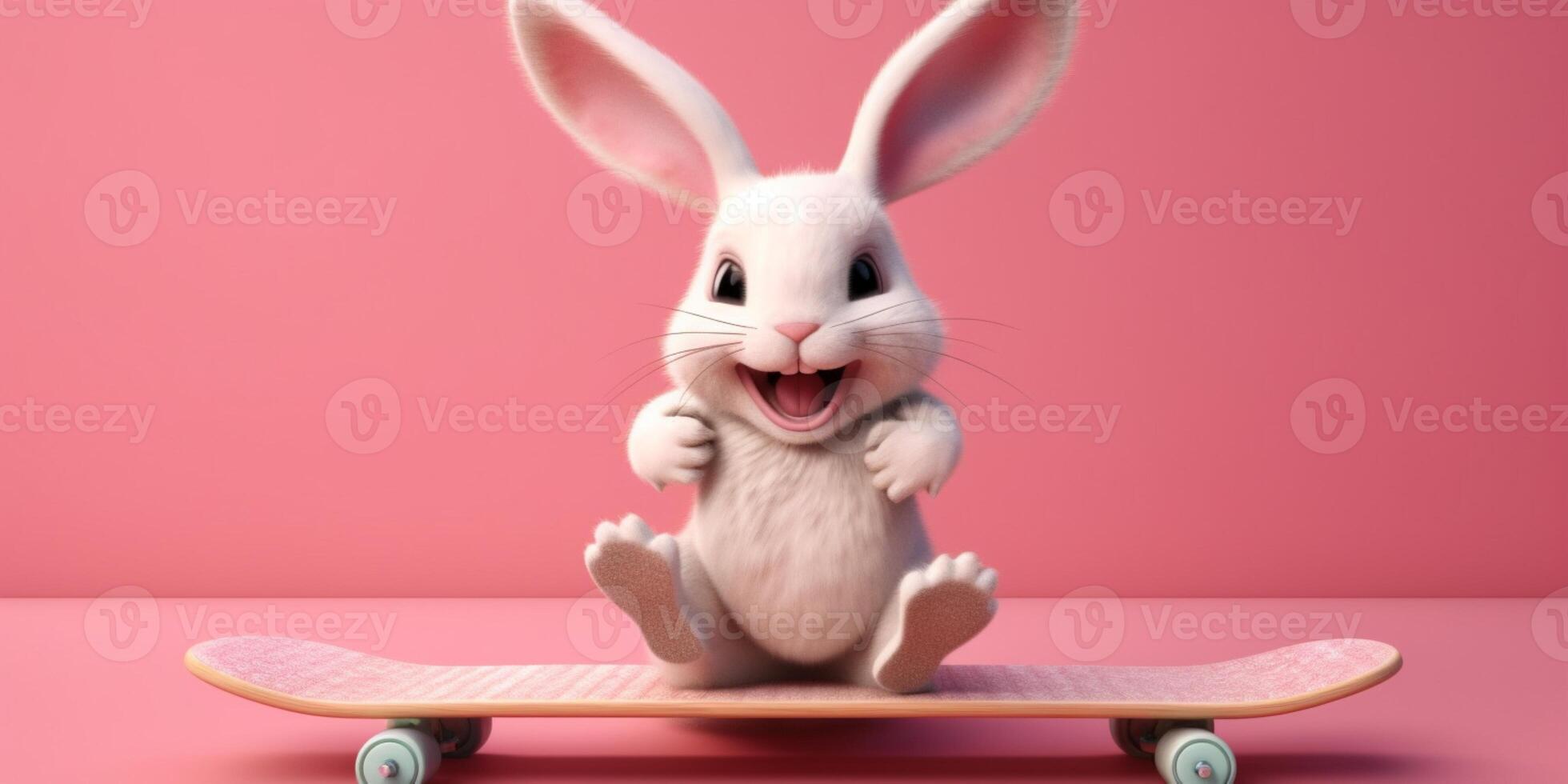 Little rabbit with hoodie cartoon animation, AI Generated photo