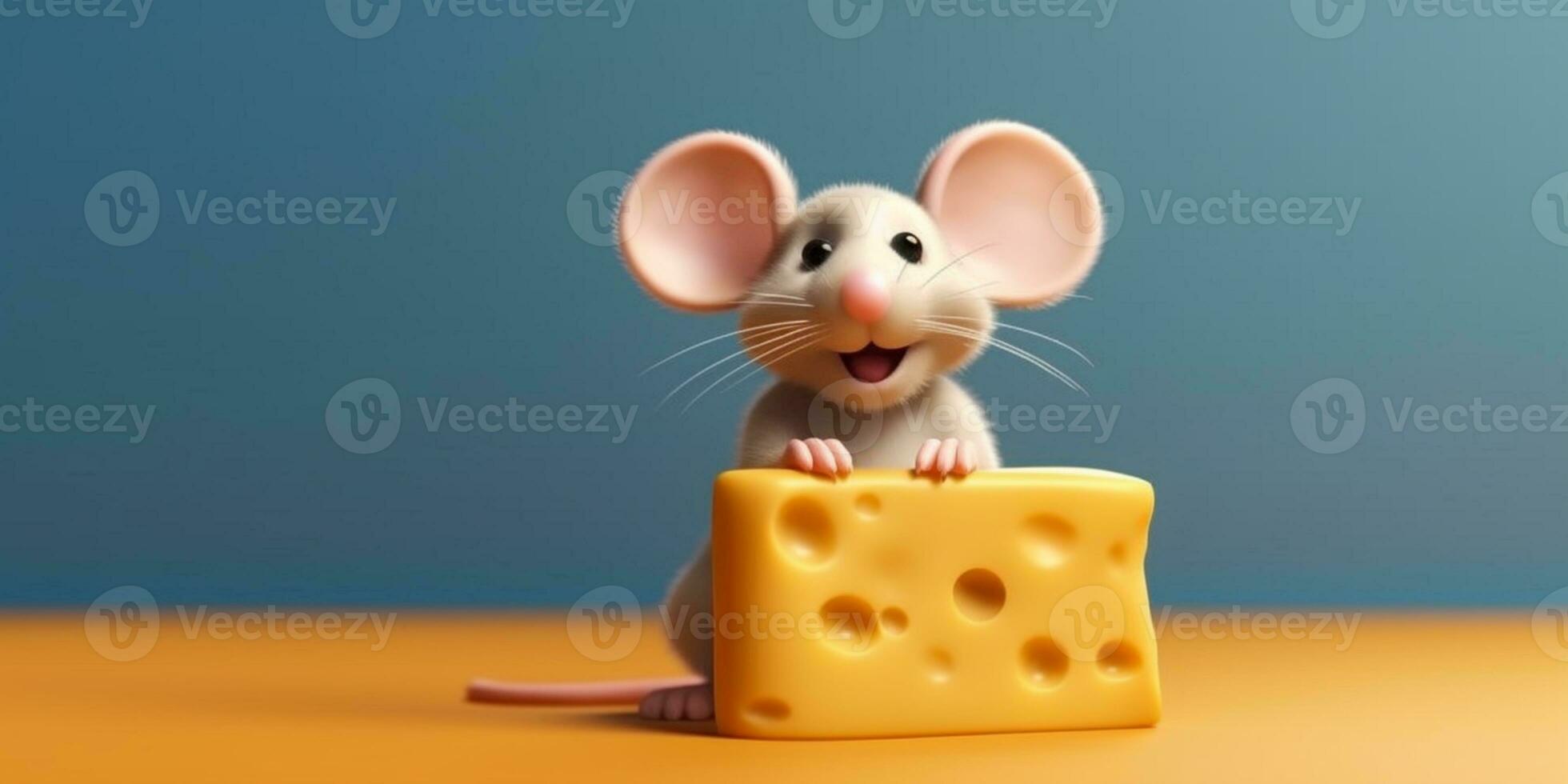 Little mouse and cheese cartoon animation, AI Generated photo