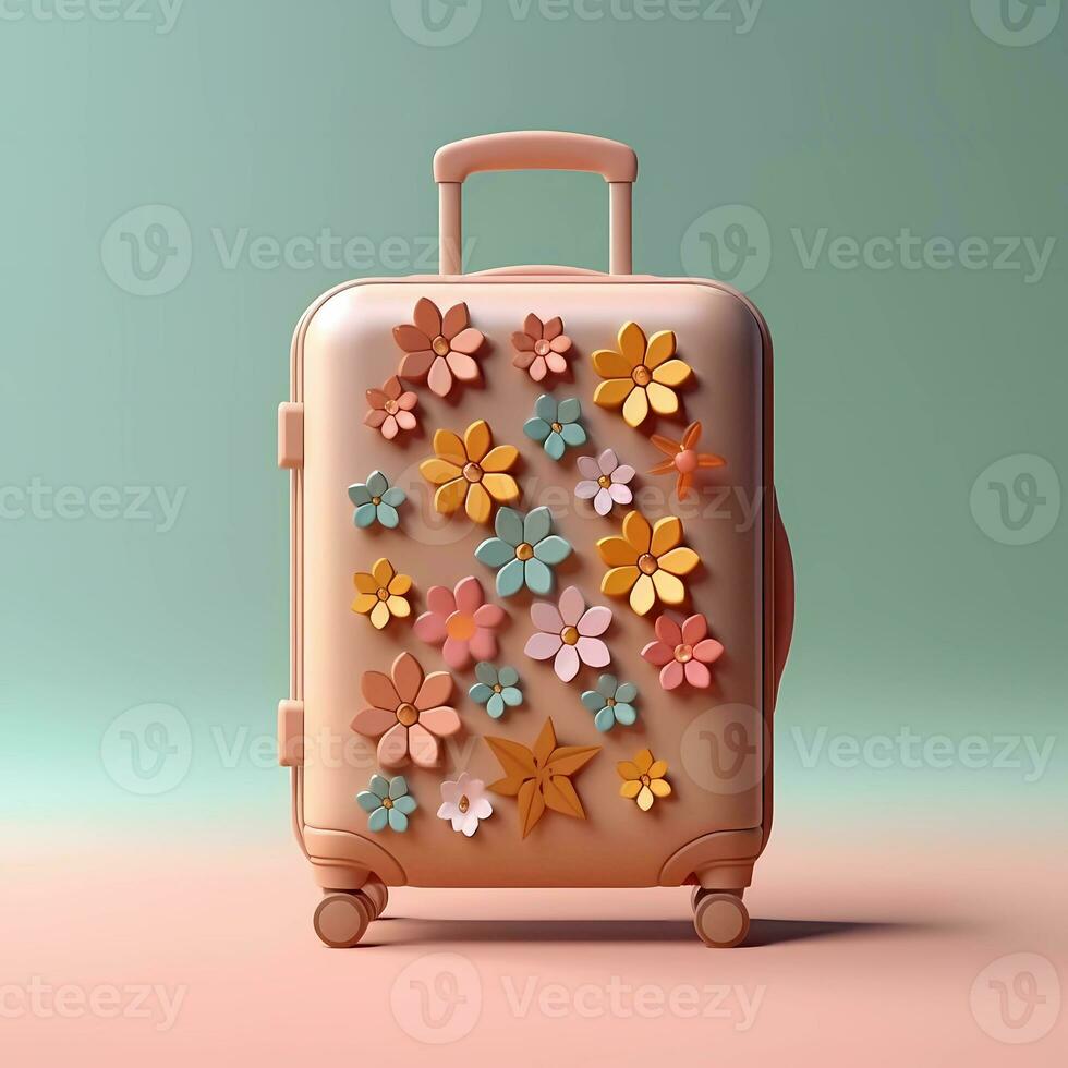 Suitcase flower pattern for holiday and leisure travel destination, AI Generated photo