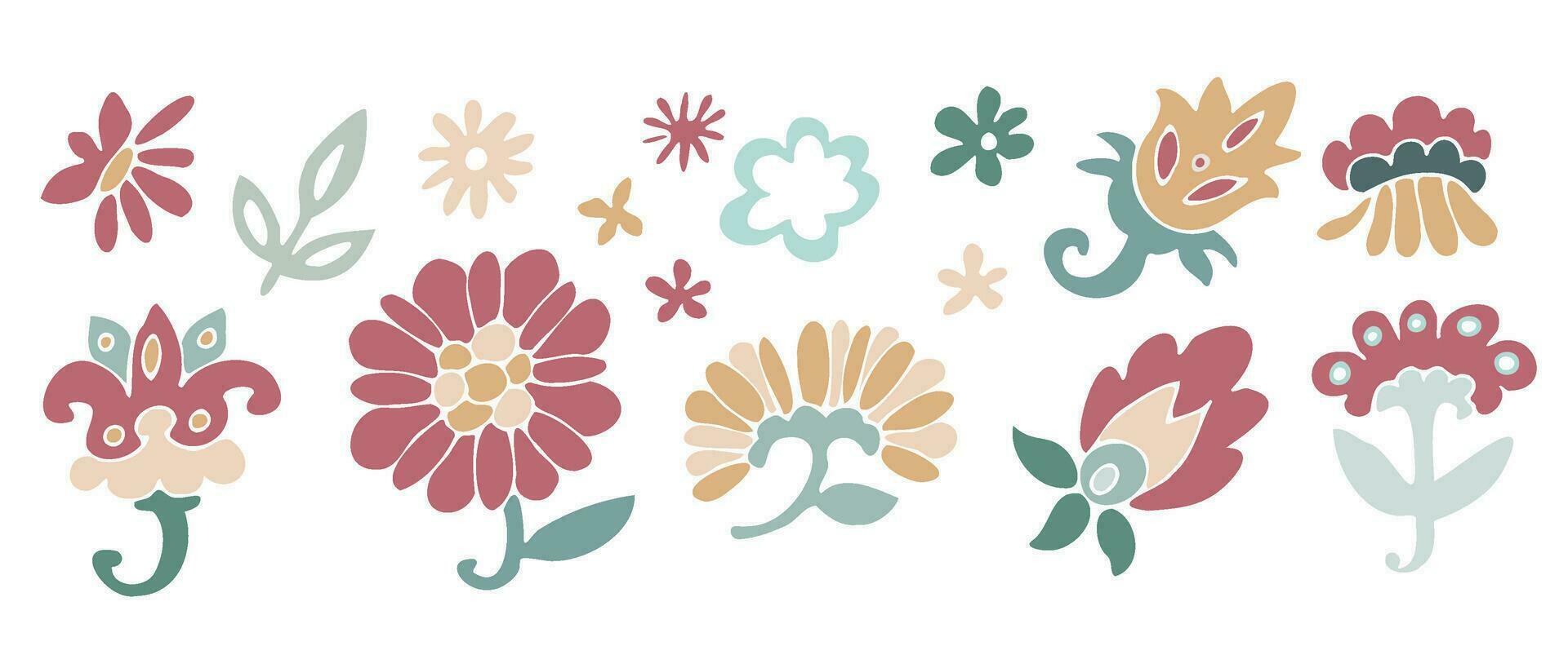 Blooming flowers and leaves, floral decoration vector