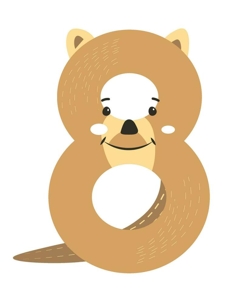 Funny number eight, fonts for kids with animals vector