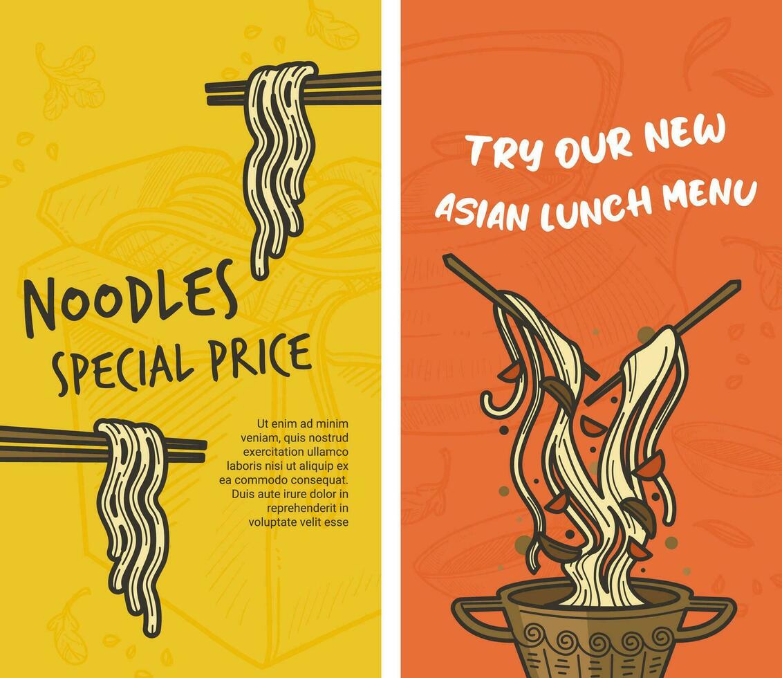 Try our new Asian menu, noodles special price vector