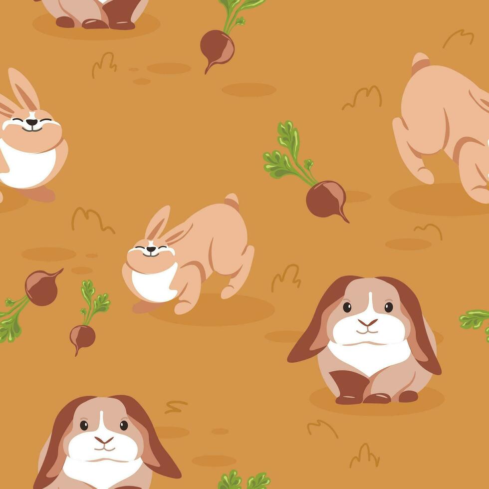 liebres y conejos en campo con remolachas vector