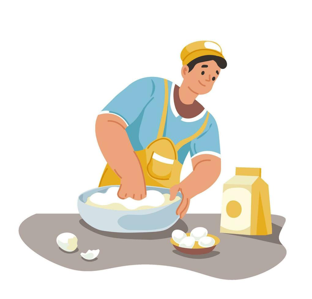 Cooking and baking, making dough professional chef vector