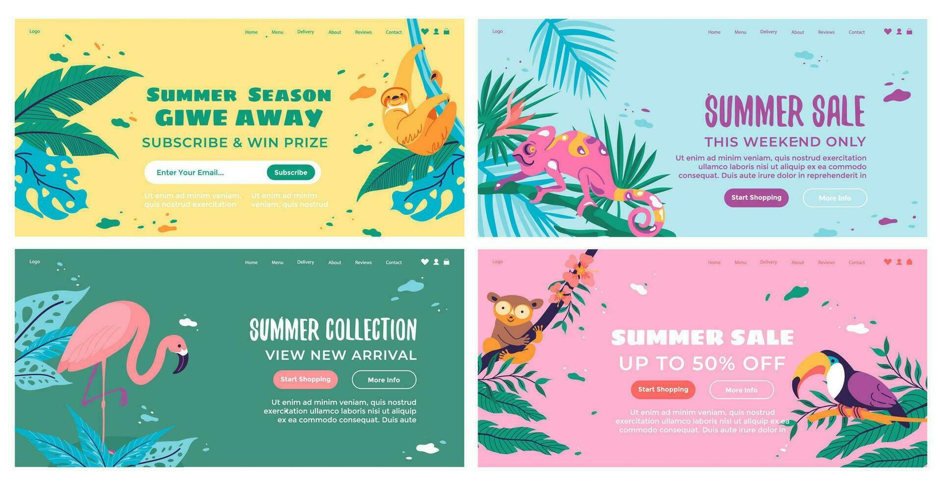 Web banner design set with summer sale offer vector