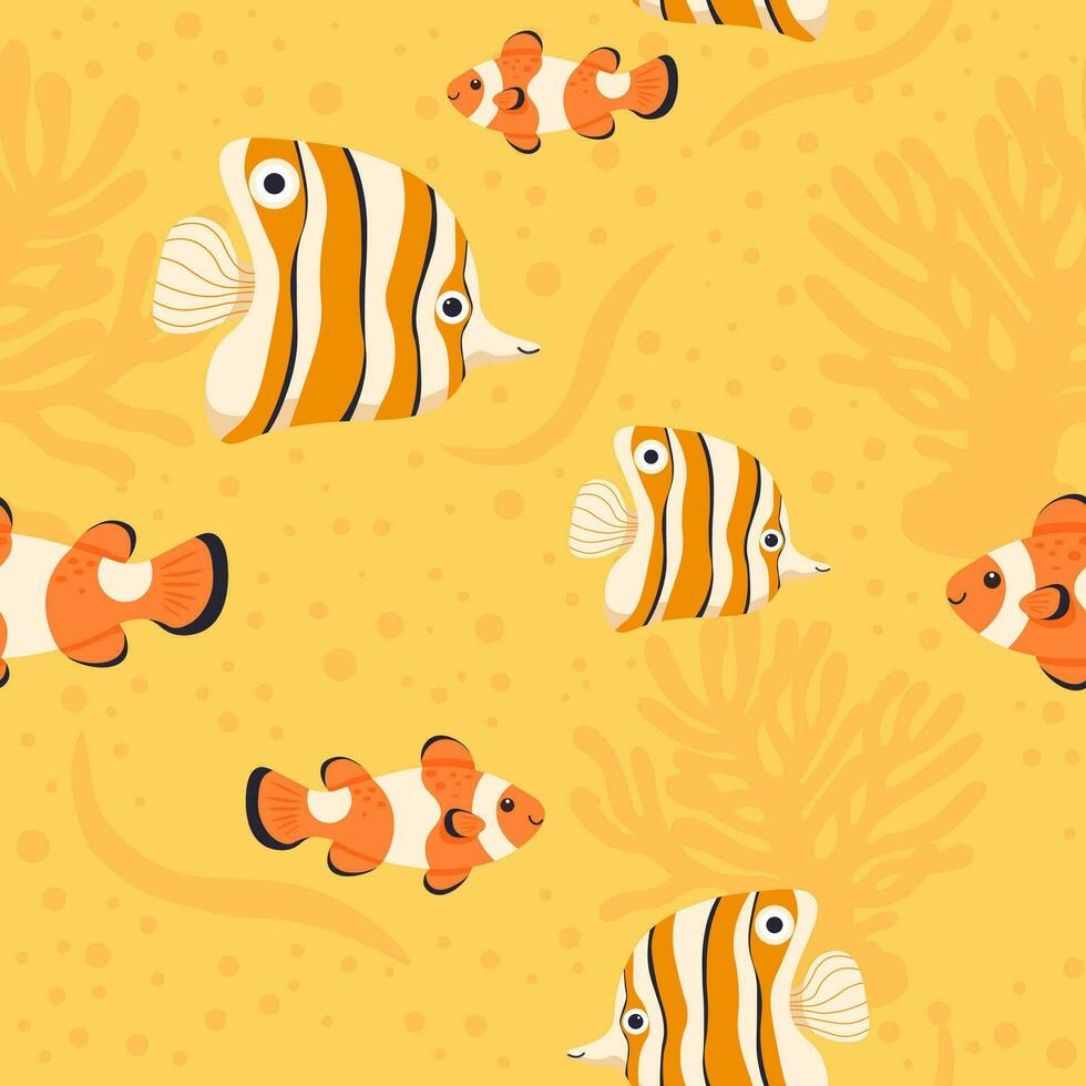 Exotic clown fish and flora, fauna underwater vector