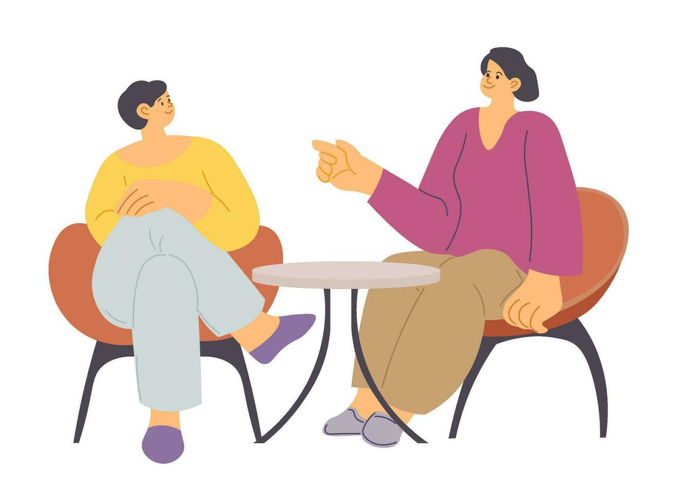 Women sitting on chairs talking, therapy or break vector