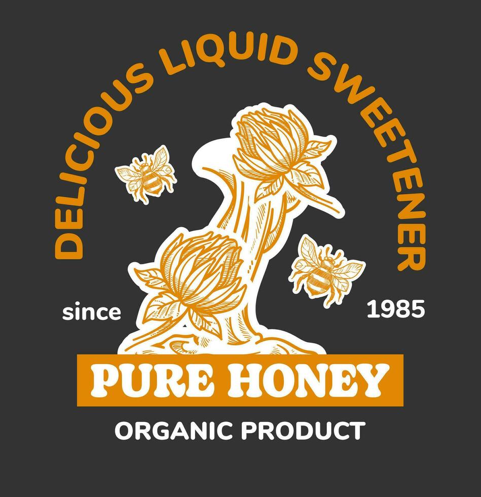 Delicious liquid sweetener, pure honey product vector