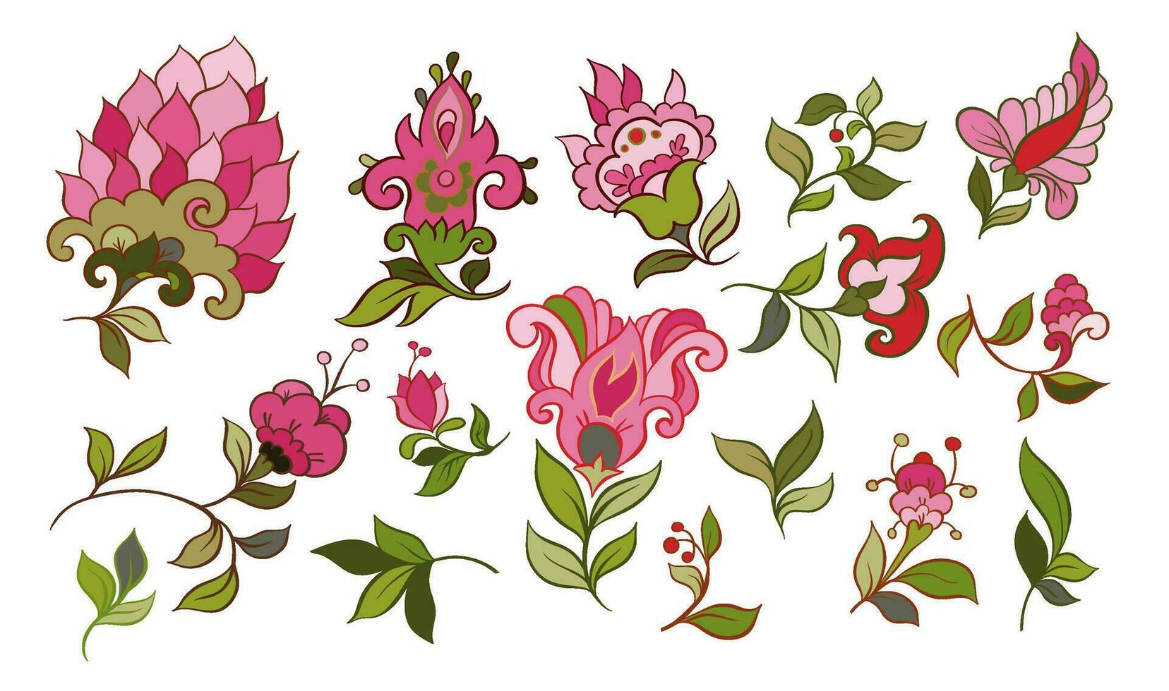 Blooming flowers with stems and leaves vector