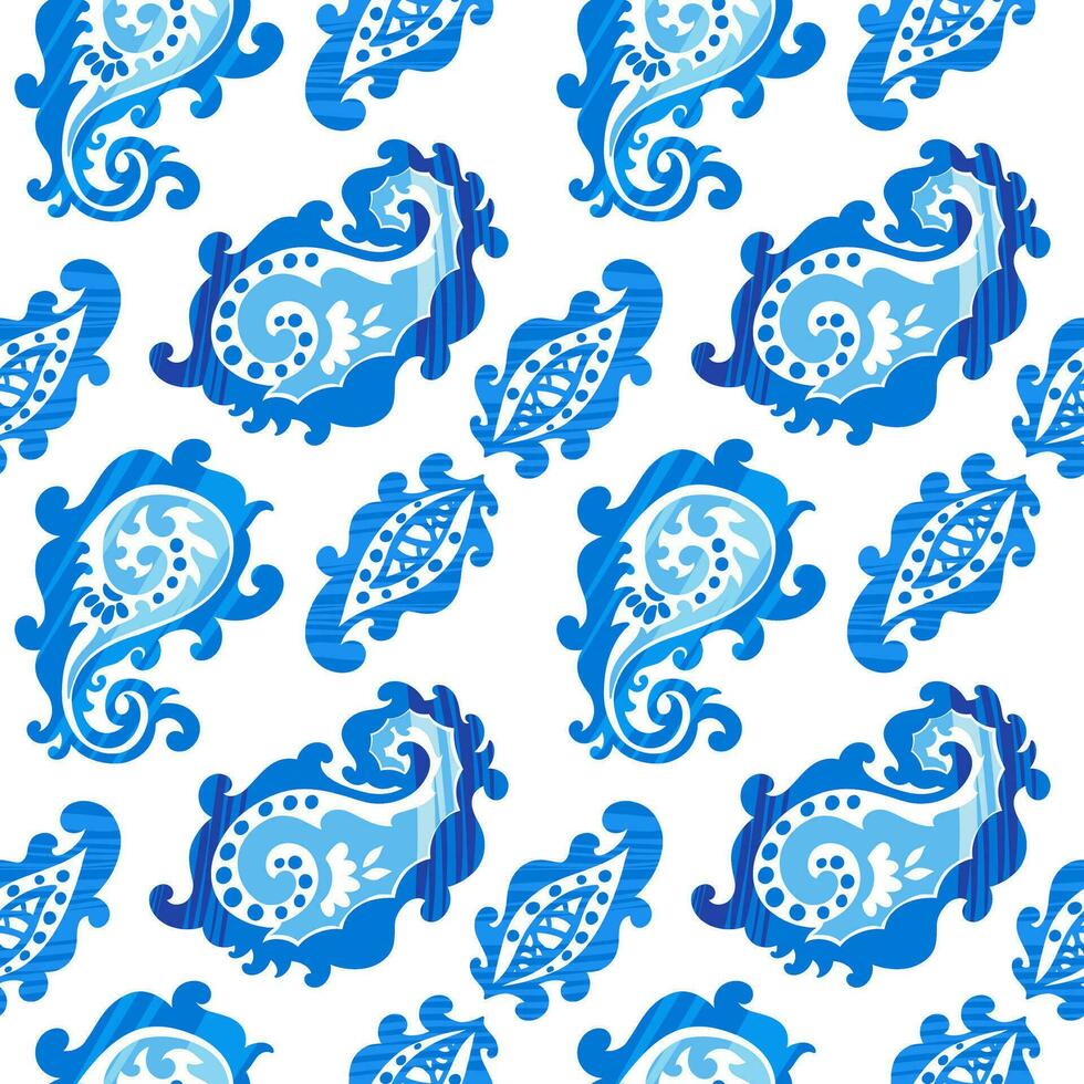 Flora with leaves, paisley print seamless pattern vector