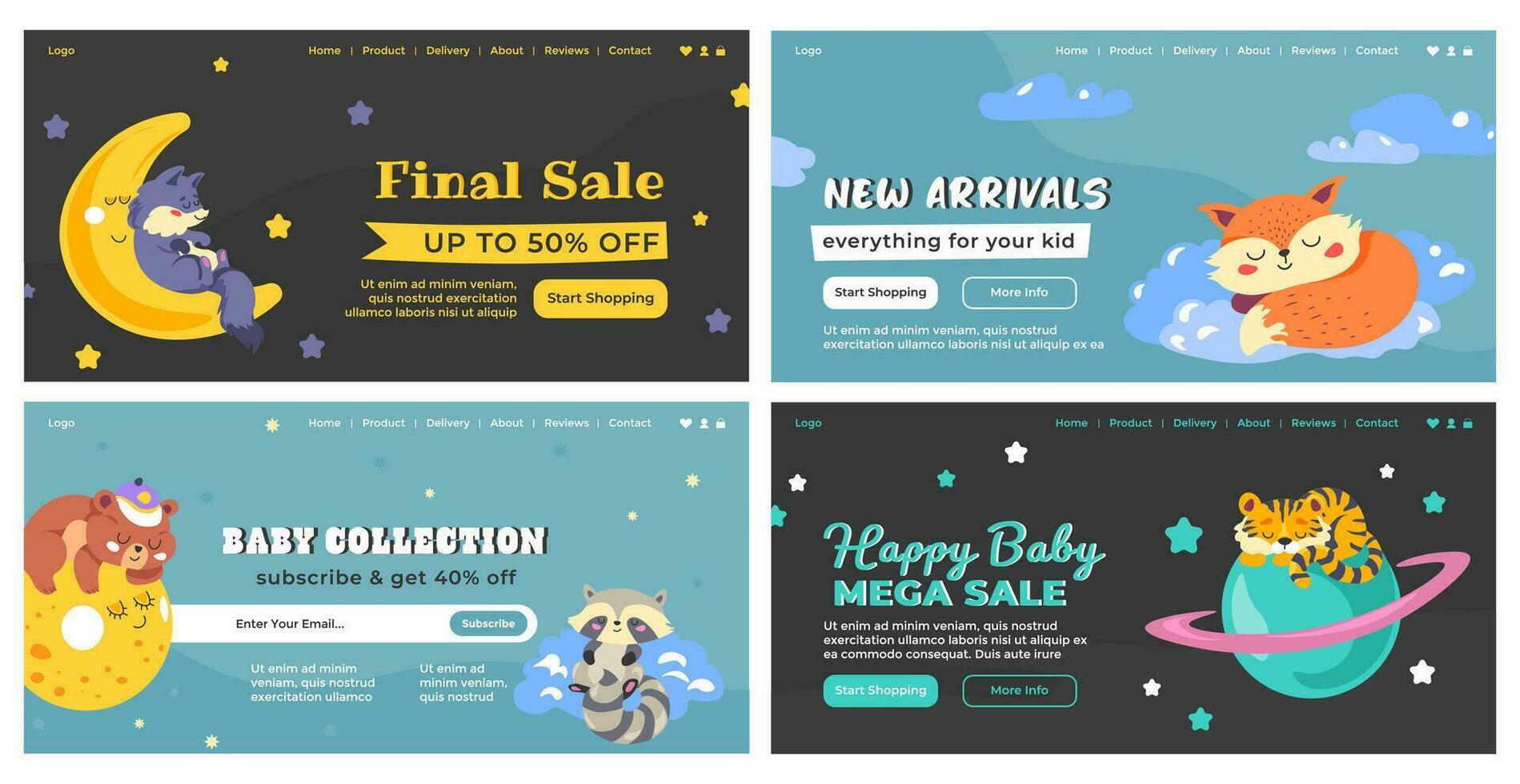 Web banner design set for child shop offer vector